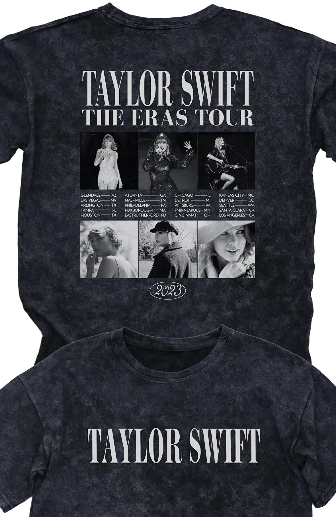 Unisex Taylor Swift Eras Tour Sırt Baskılı Yıkamalı Tişört,Oversize Swift Baskılı Eskitme T-Shirt