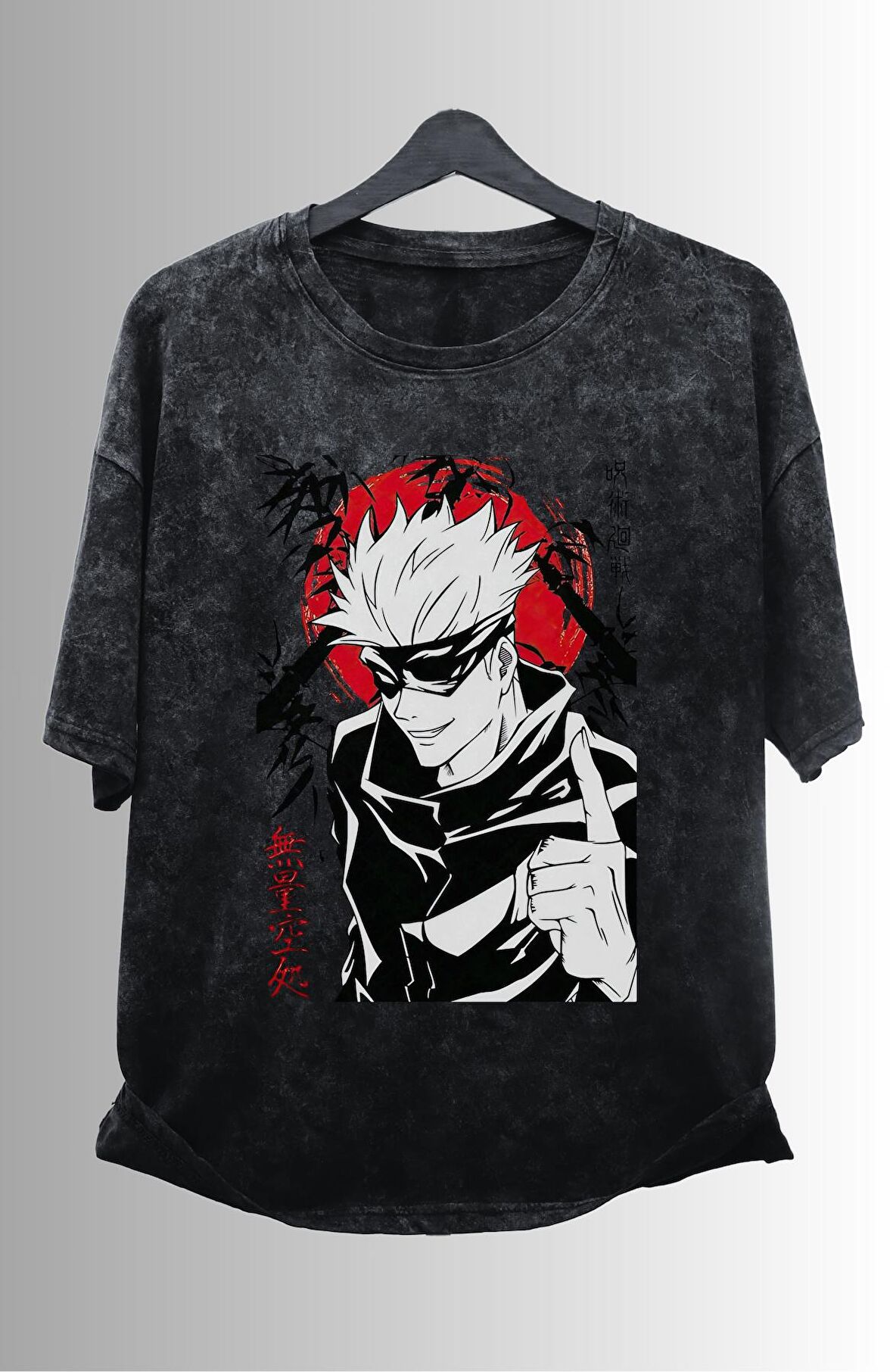 Unisex Gojo JJK Manga EX7  Baskılı Yıkamalı Tişört, Oversize Anime Baskılı Retro T-Shirt