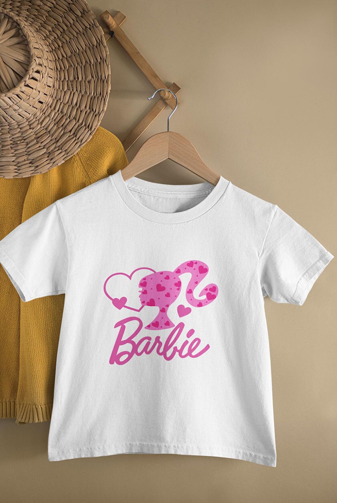 Kız Çocuk Kalpli Kız Barbie Baskılı Tişört, Barbie Yazılı Bebek T-Shirt