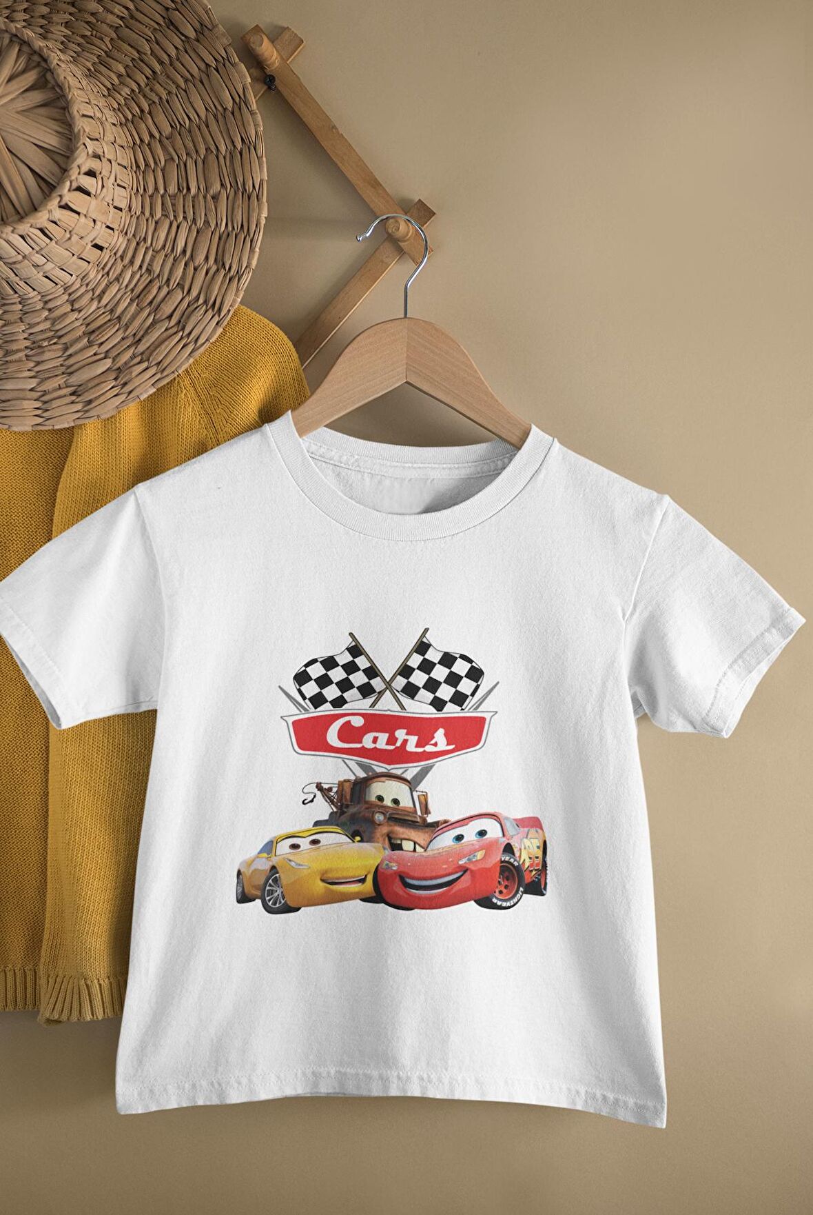 Unisex Çocuk Arabalar Baskılı Tişört, Cars Yazılı Bebek T-Shirt