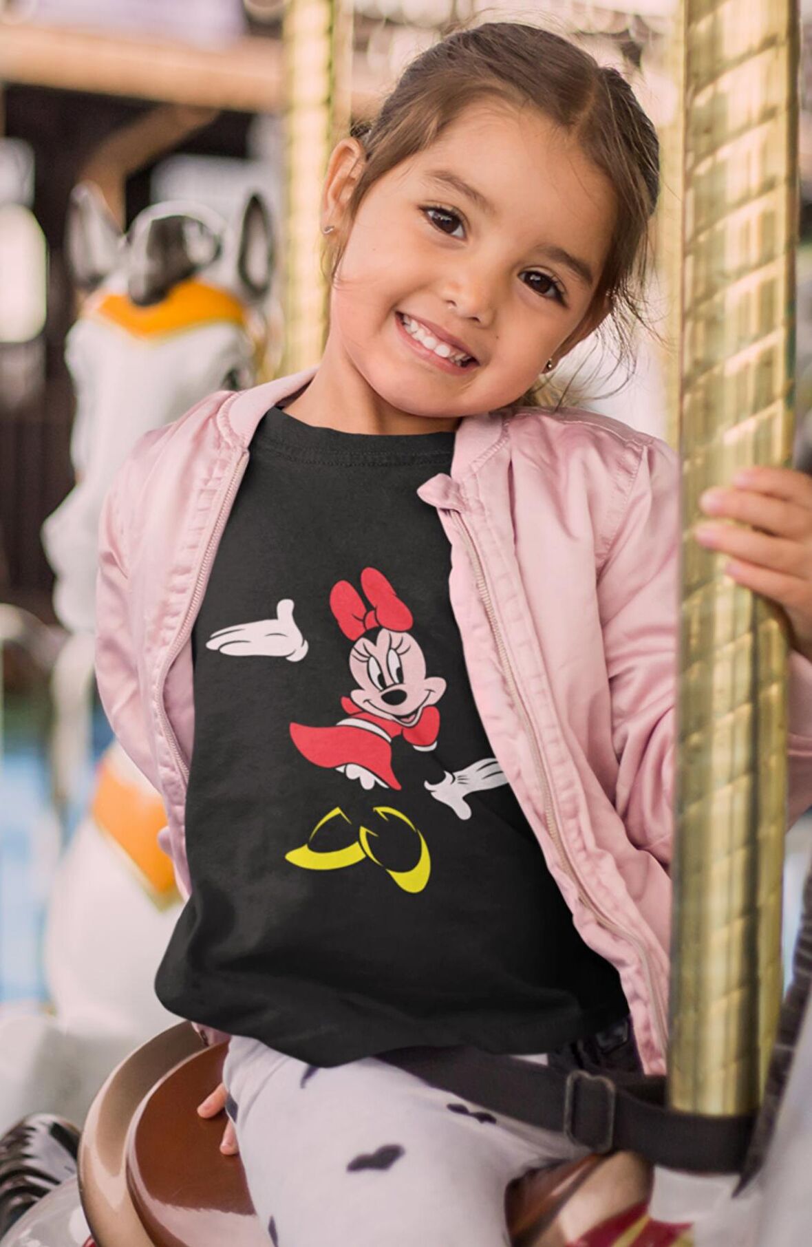 Kız Çocuk Minnie Mouse Baskılı Tişört, Çizgi Film Karakter Baskılı Bebek T-Shirt