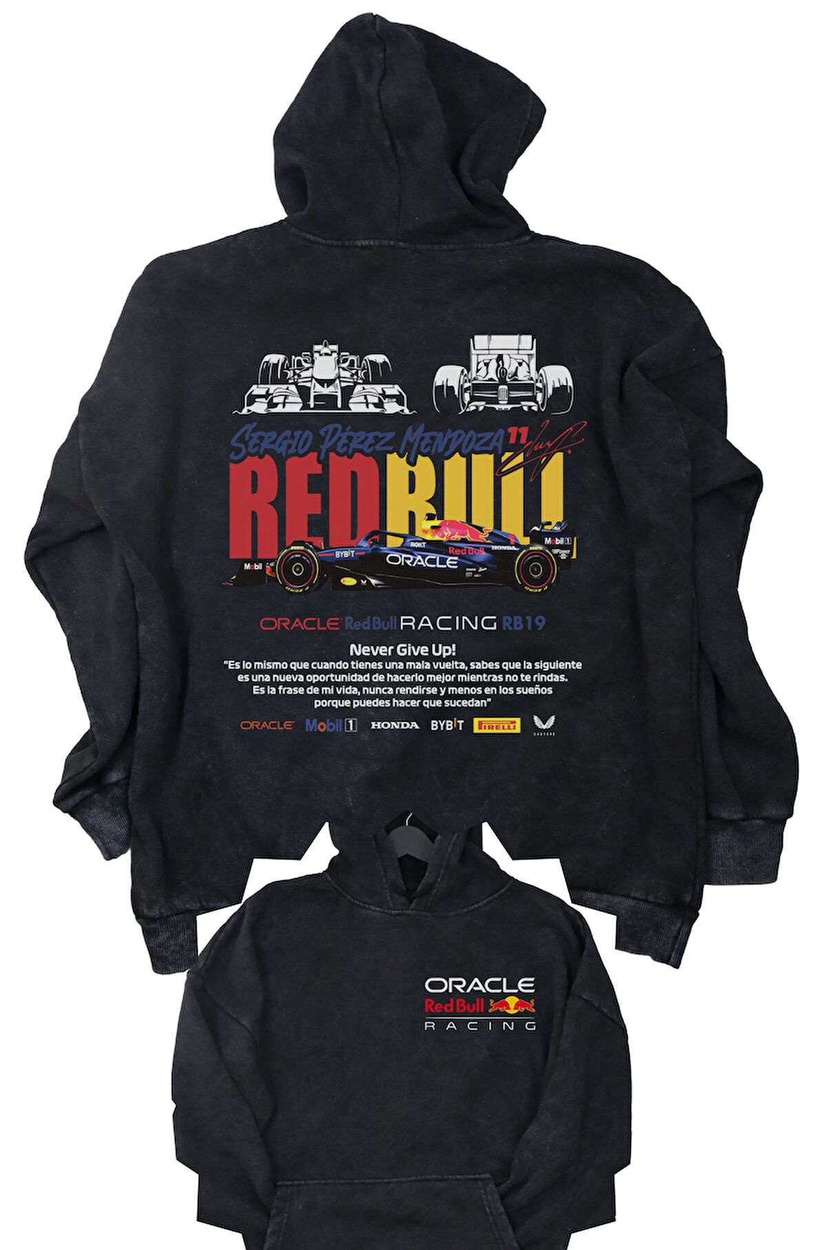 Unisex Oracle Redbull Racing Team Sırt Baskılı Kapüşonlu Yıkamalı Sweatshirt, Oversize F1 Hoodie