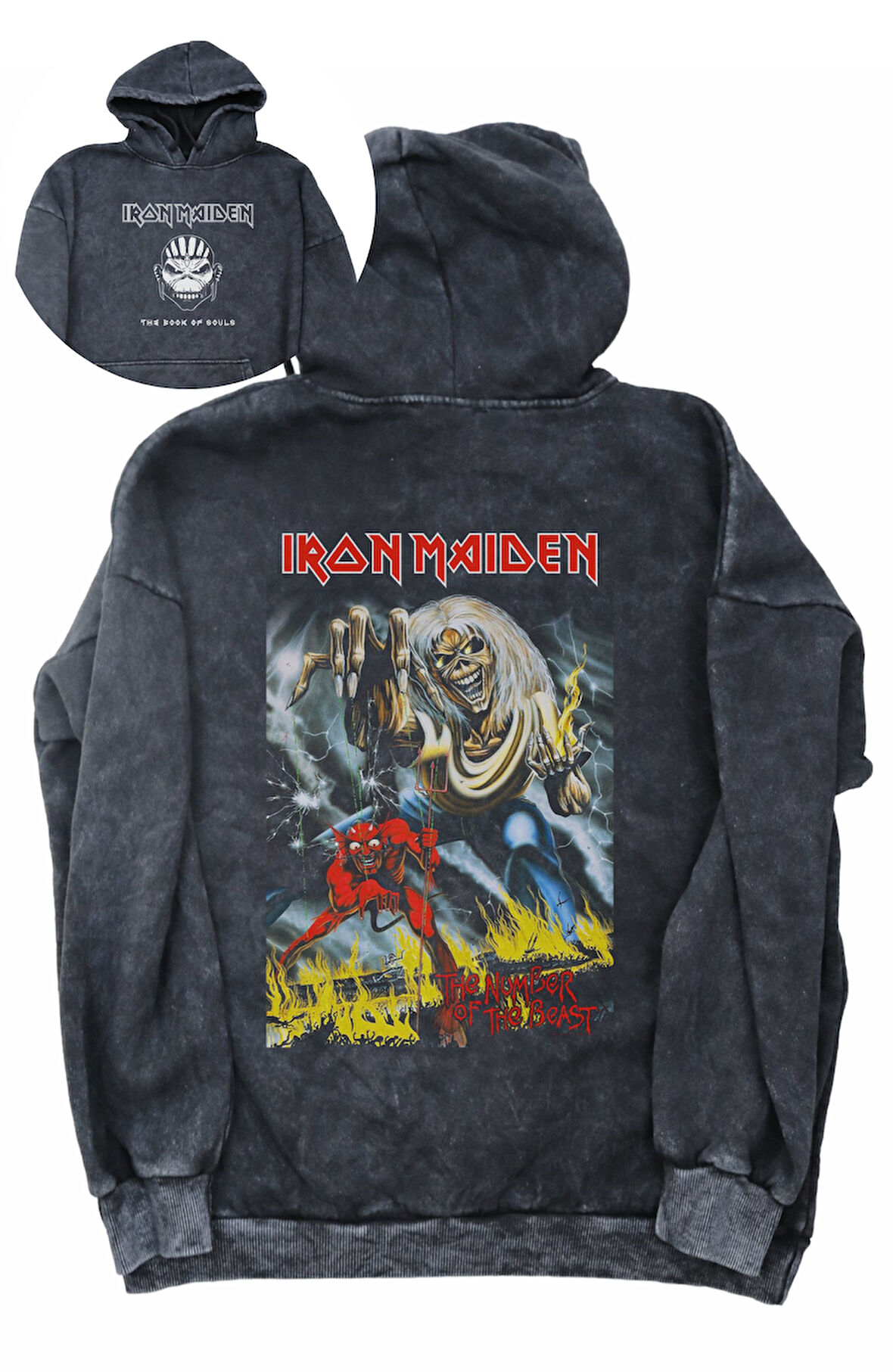 Unisex Iron Maiden The Book Of Souls Sırt Baskılı Kapüşonlu Yıkamalı Sweatshirt, Oversize Hoodie