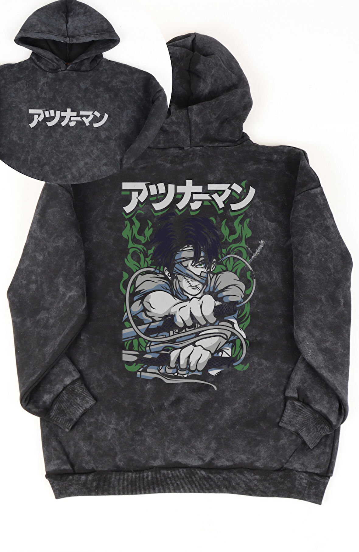 Unisex Levi Sırt Baskılı Kapüşonlu Yıkamalı Sweatshirt, Oversize Anime Attack On Titan Hoodie