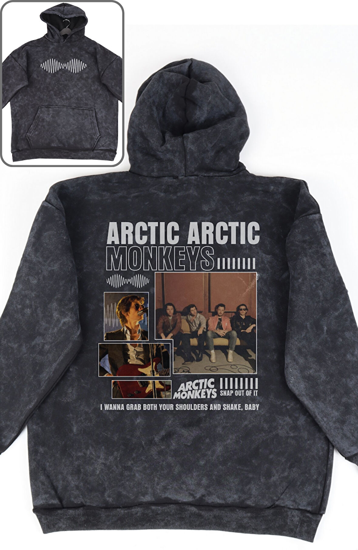 Oversize Arctic Monkeys Sırt Baskılı Kapüşonlu Yıkamalı Sweatshirt, Unisex Rock Band Temalı Hoodie