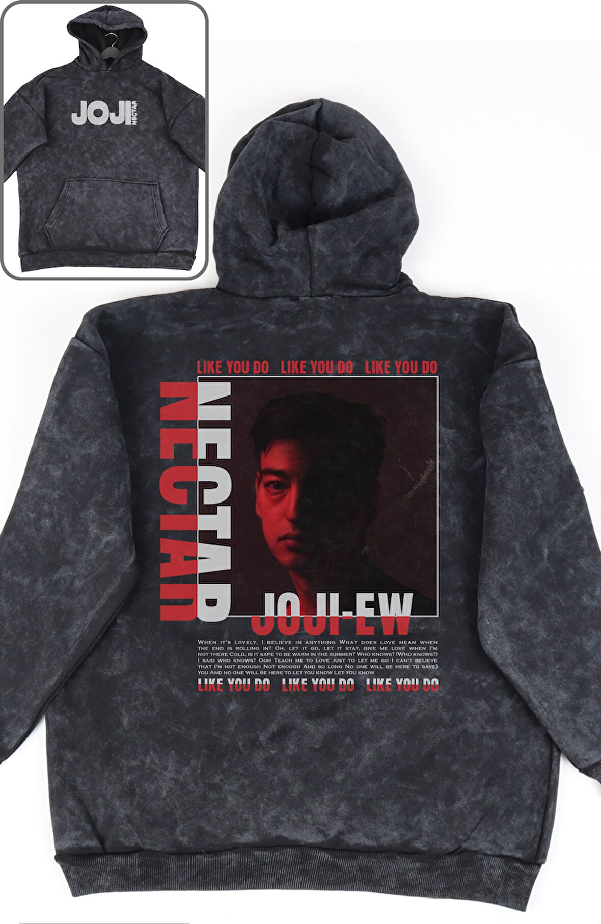 Unisex Nectar Albüm Sırt Baskılı Kapüşonlu Yıkamalı Sweatshirt, Oversize Joji Yazılı Retro Hoodie