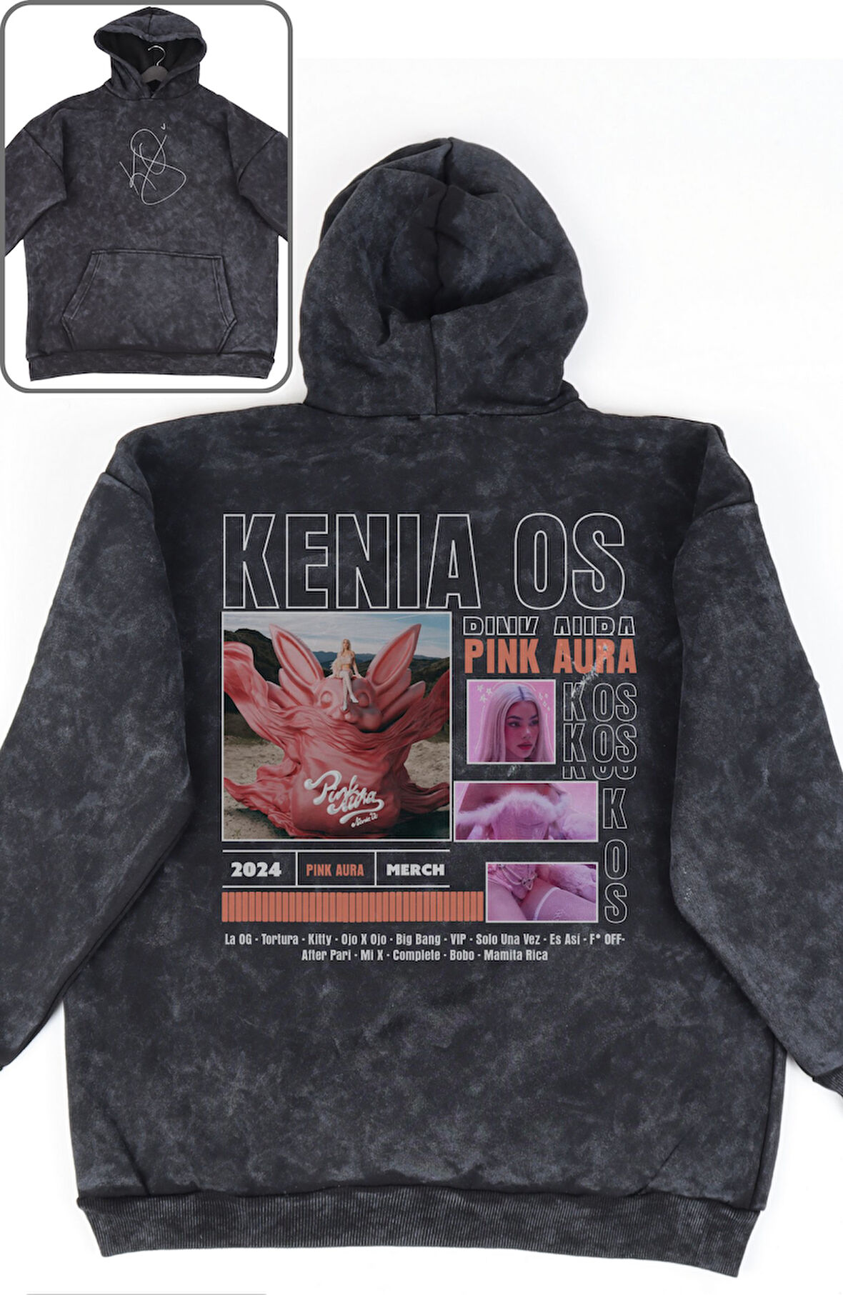 Unisex Kenia Os Sırt Baskılı Kapüşonlu Yıkamalı Sweatshirt, Oversize Şarkıcı Temalı Retro Hoodie