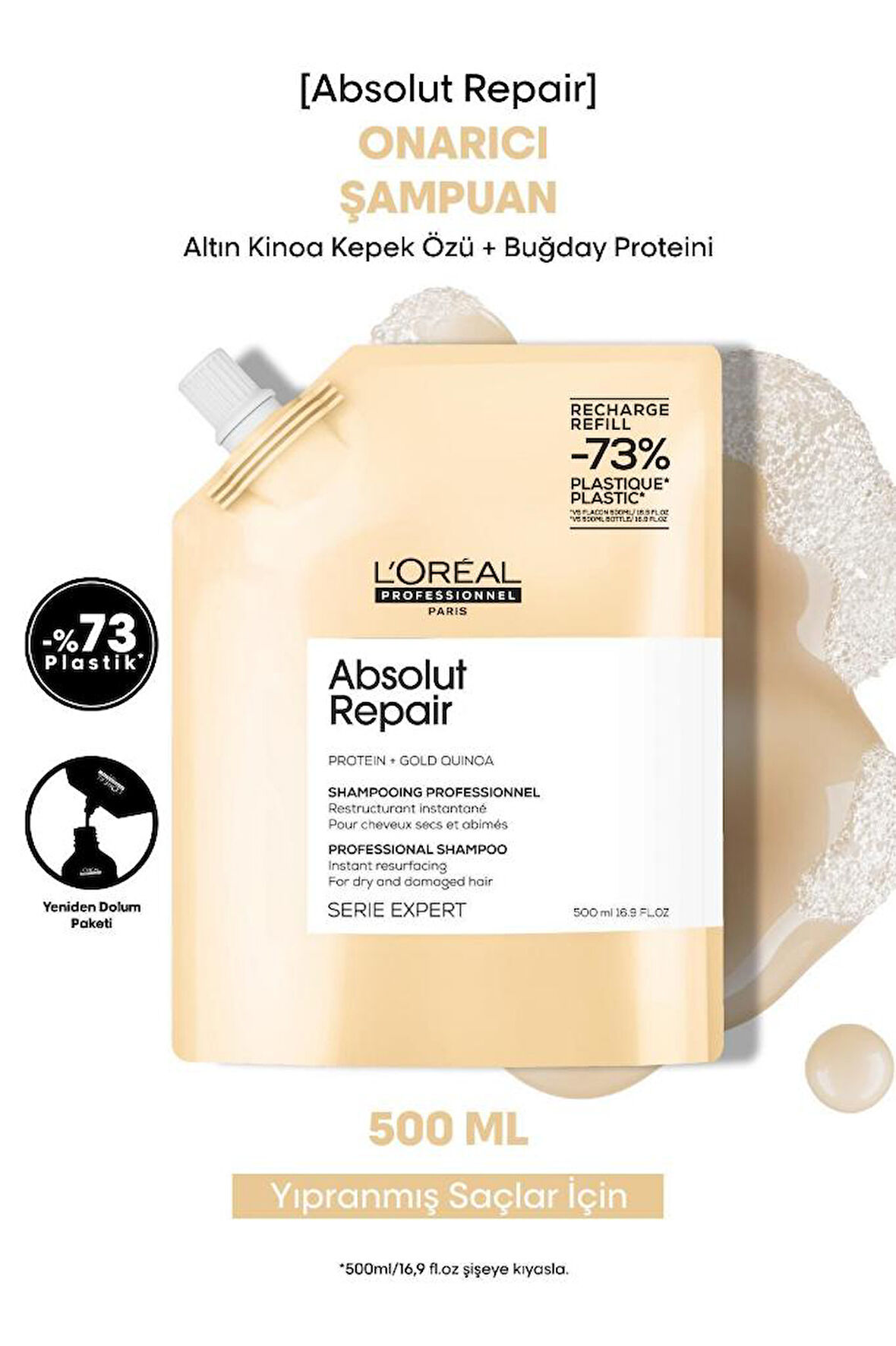 L'oreal Professionnel Absolut Repair Yıpranmış Saçlar için Onarıcı Refill Şampuan 500ml