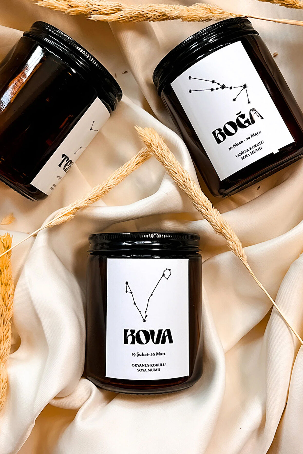 Kova Burcu Lavanta Kokulu %100 Soya Mumu Amber Kavanoz Mum