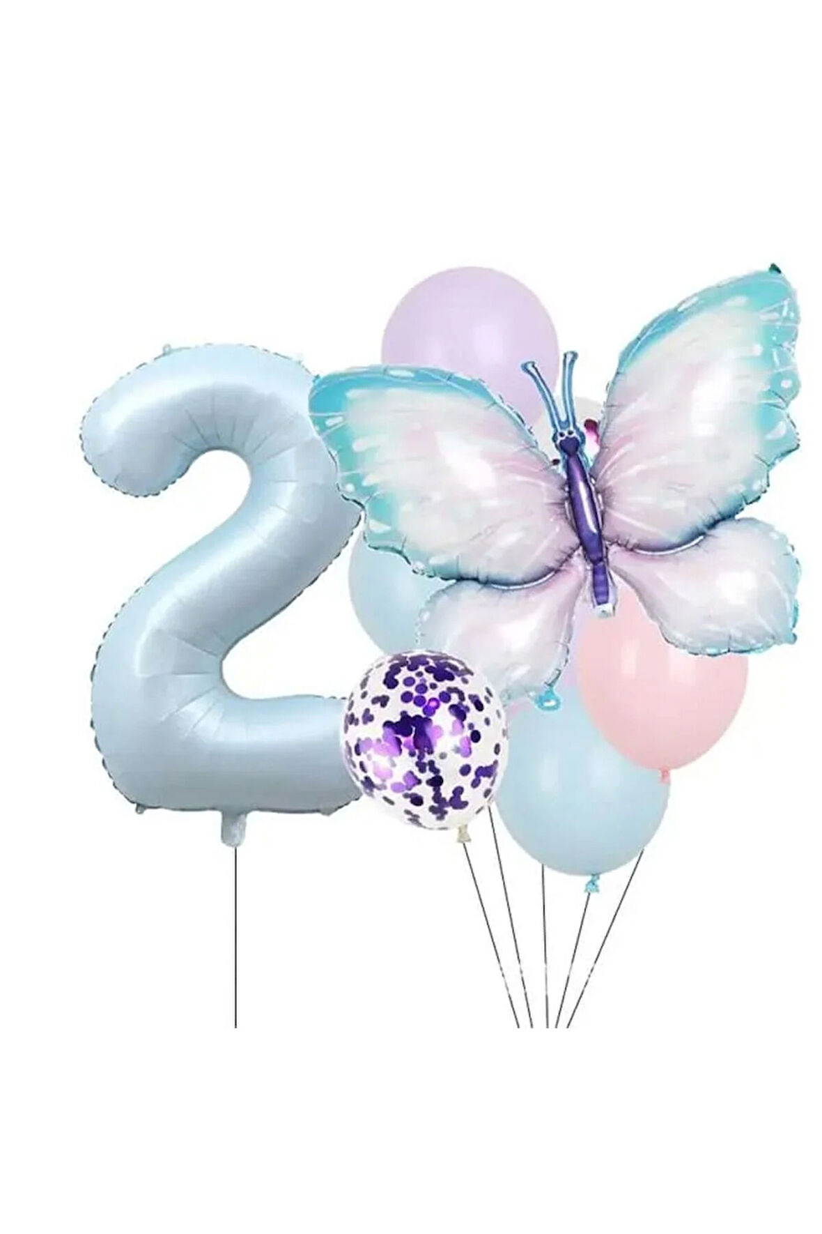 Kelebek doğum günü partisi balonları, mavi yaş balon set