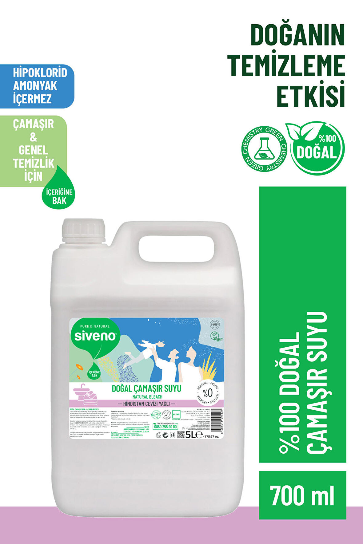 Siveno %100 Doğal Çamaşır Suyu Bitkisel Lavanta Çay Ağacı Tüm Yüzey ve Kumaşlarda 5000 ml