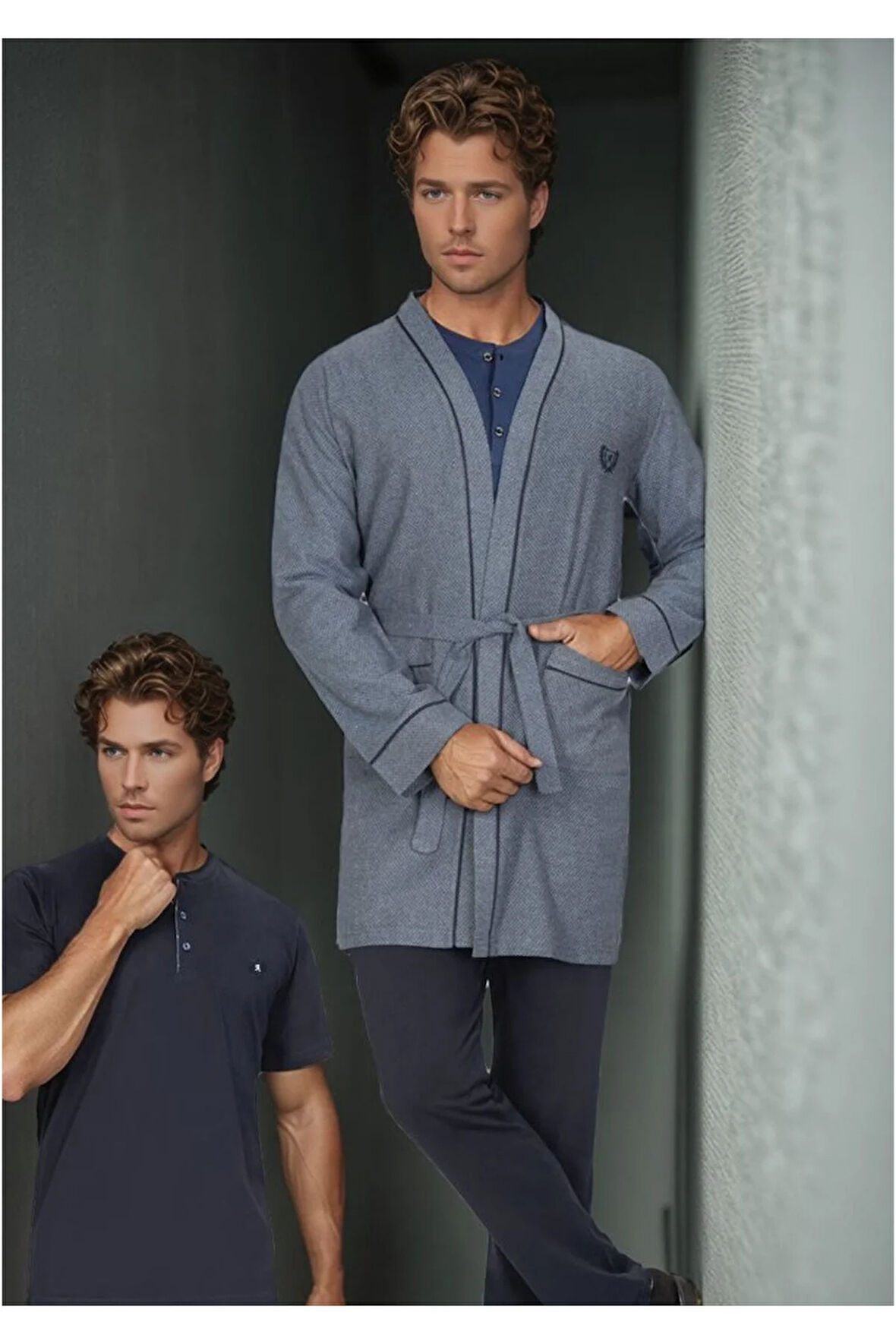 Erkek %100 Pamuk Penye 5 Parça Kutulu Robdöşambr - Yazlık & Kışlık Pijama Takımı Set L1.ANC.3550.01