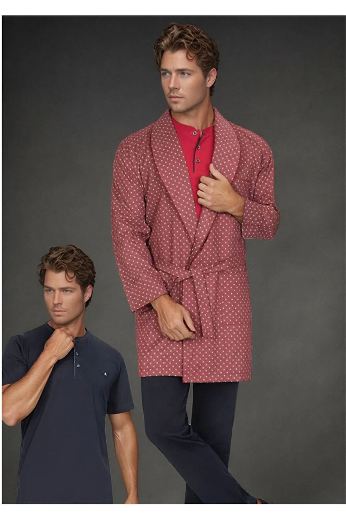 Erkek 5 Parça Kutulu Saten Robdöşambr - %100 Pamuk Yazlık & Kışlık Pijama Takımı Set L1.ANC.7770.01