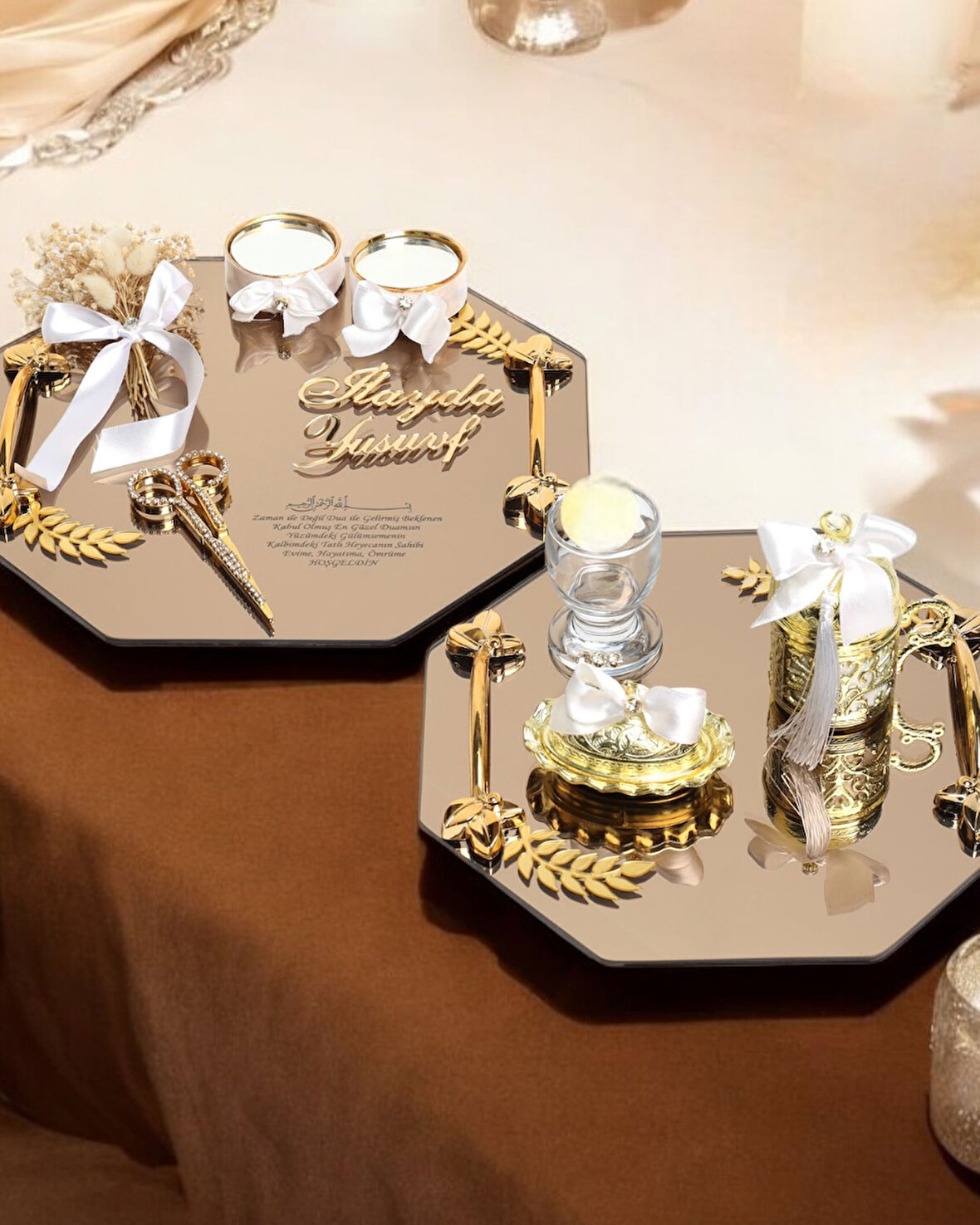 Affinity Sekizgen Gold Söz Nişan Tepsisi ve Damat Kahvesi