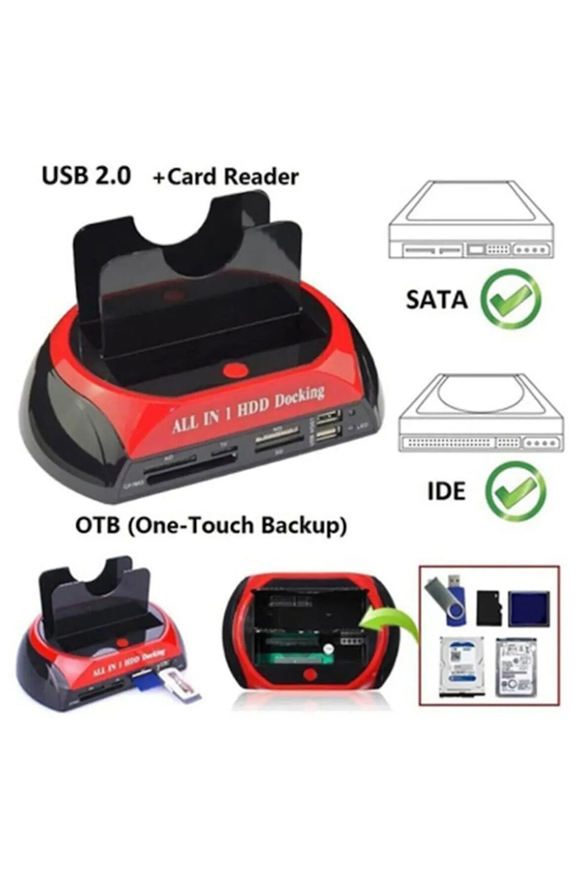 USB 2.0 HARDDİSK DOCKİNG - KART OKUYUCU - HDD KLONLAMA IDE SATA
