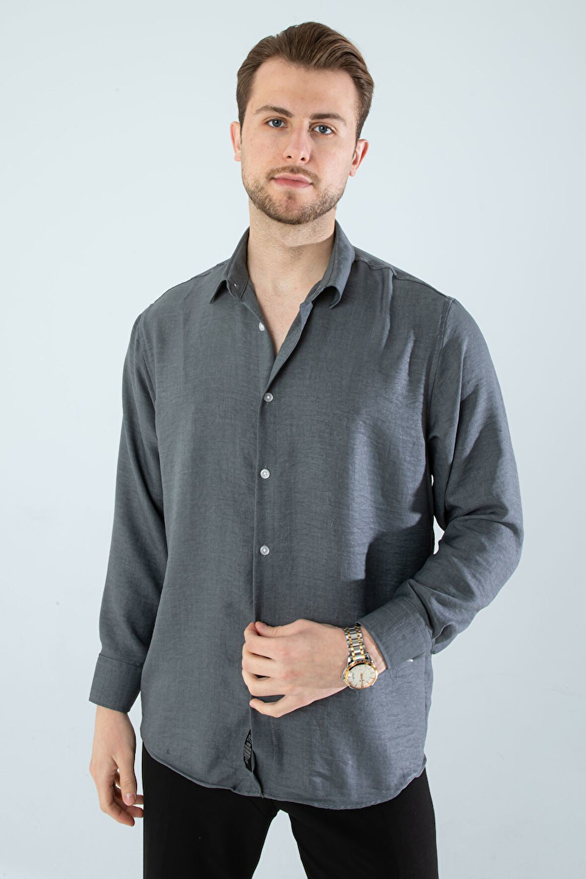  Mevsimlik Keten Dokulu Uzun Kollu Oversize Erkek Gömlek(ÜRÜN GENİŞ KALIPDIR)