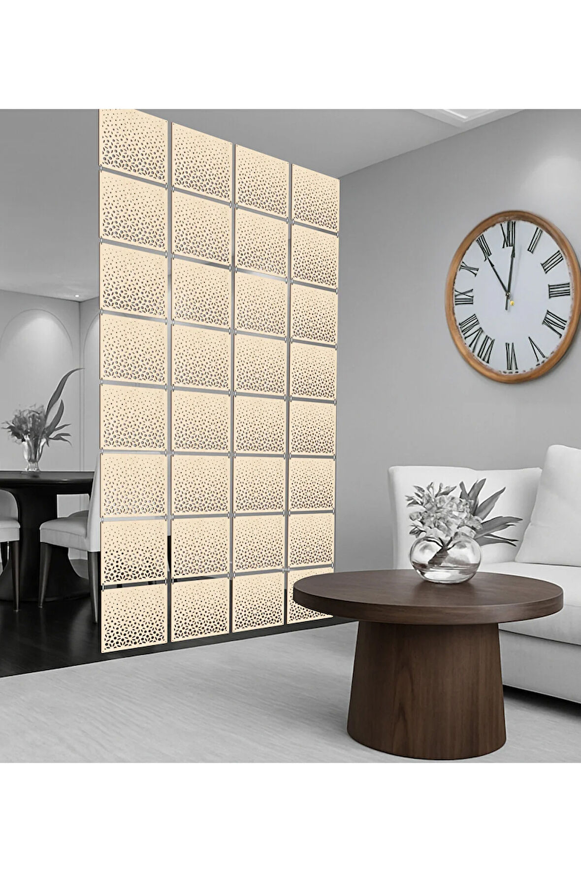 Çiçek Lazer Kesim Paravan, Ahşap Seperatör, Panel Levha Seti Dekorasyon Ahşap Oda Bölücü Desen