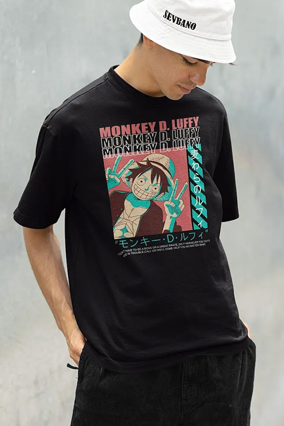 Anime Karakter Baskılı Unisex Oversize Monket D. Luffy Tişört