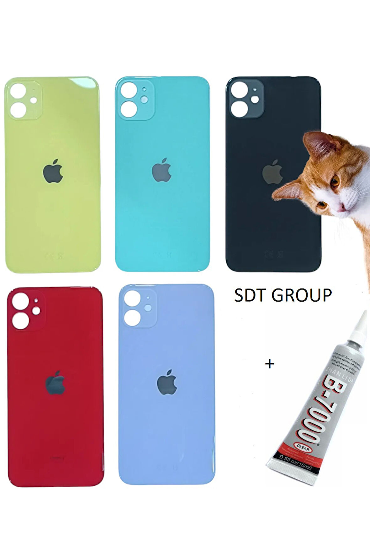iPhone 11 Arka Batarya Pil Kapağı SİYAH (B7000 15 ML Yapıştırıcı)