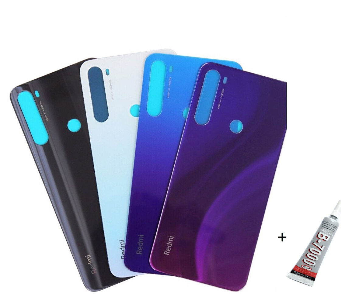 REDMİ NOTE 8 Arka Batarya Pil Kapağı SİYAH (B7000 15 ML Yapıştırıcı)