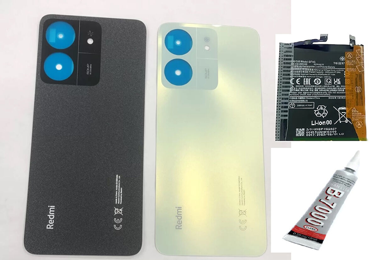 REDMİ 13C ARKA BATARYA KAPAĞI ,BATARYA VE B7000 YAPIŞTIRICI (MAVİ)