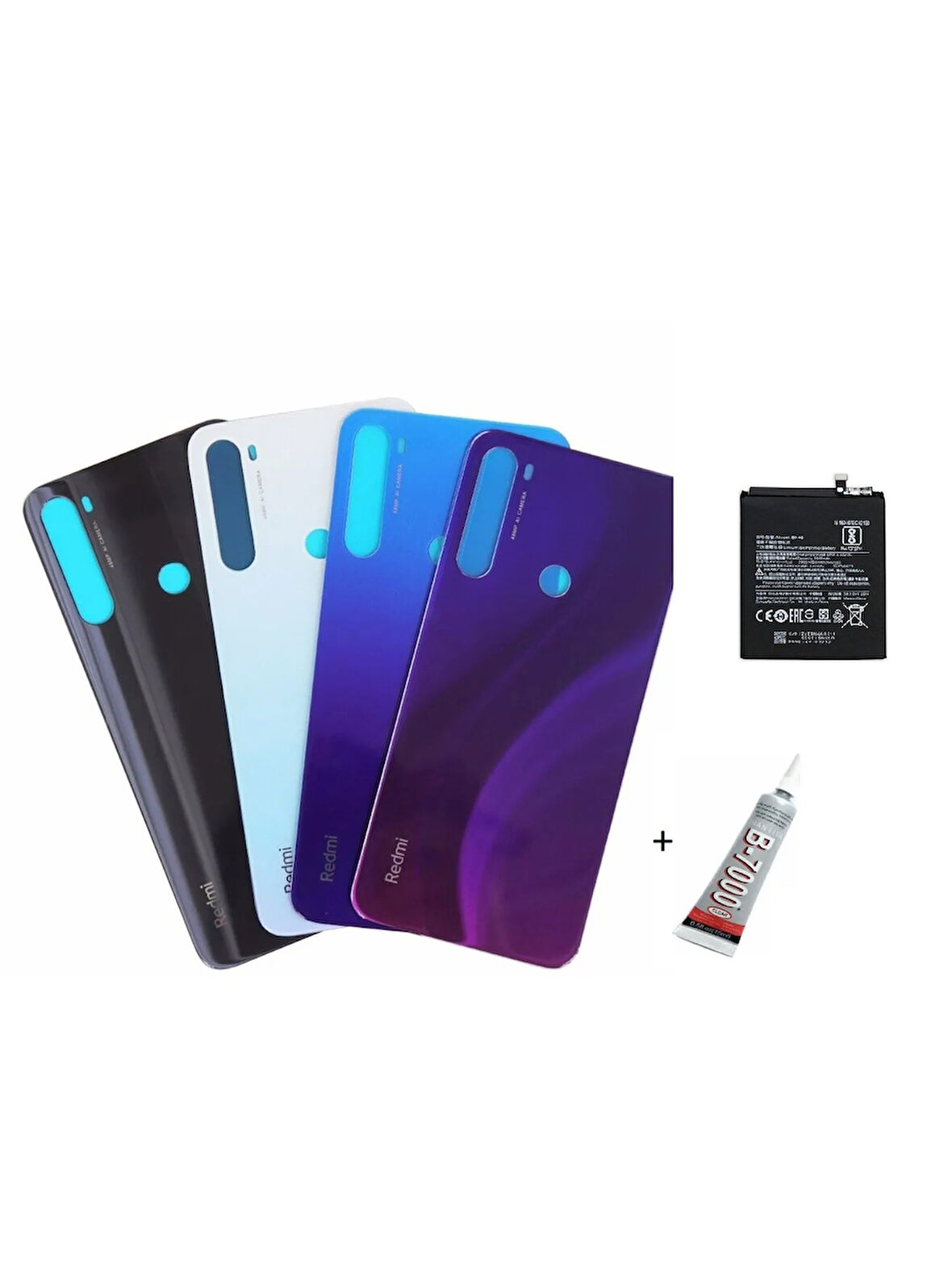 REDMİ NOTE 8 ARKA BATARYA KAPAĞI ,BATARYA VE B7000 YAPIŞTIRICI (MAVİ)