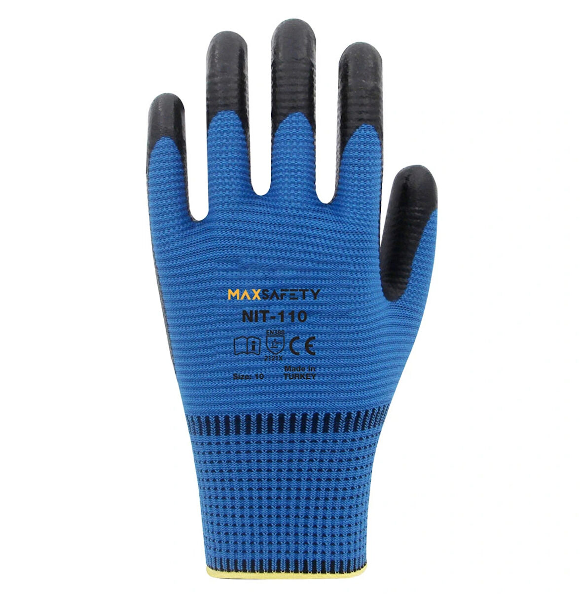 Maxsafety Zebra Nitril Kaplı İş Eldiveni Mavi-Siyah No: 9 Bahçe Eldiveni