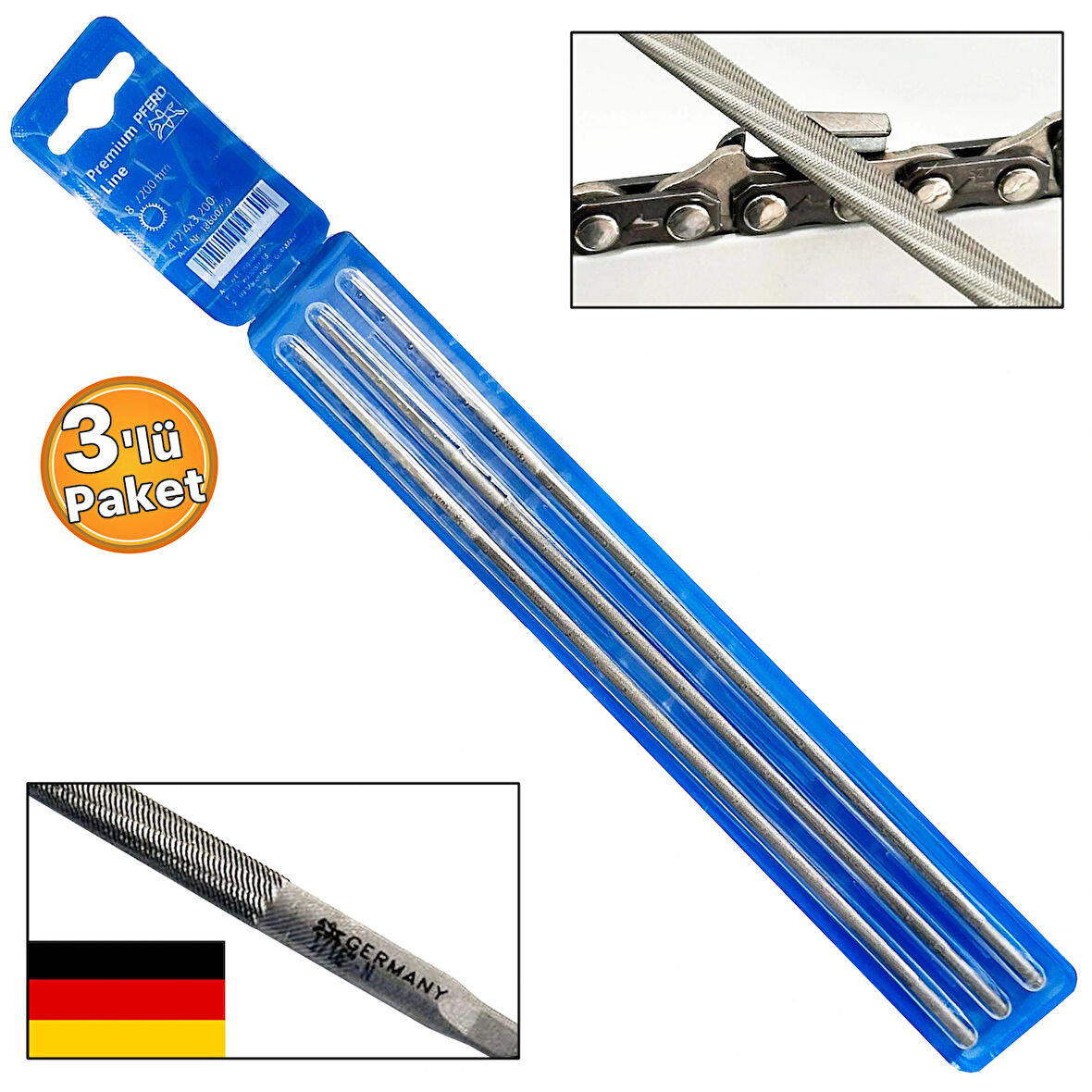 PFERD Germany 3lü Paket Motorlu Testere Zincir Bileme Eğesi 5/32 4.0mm İnce Eğe