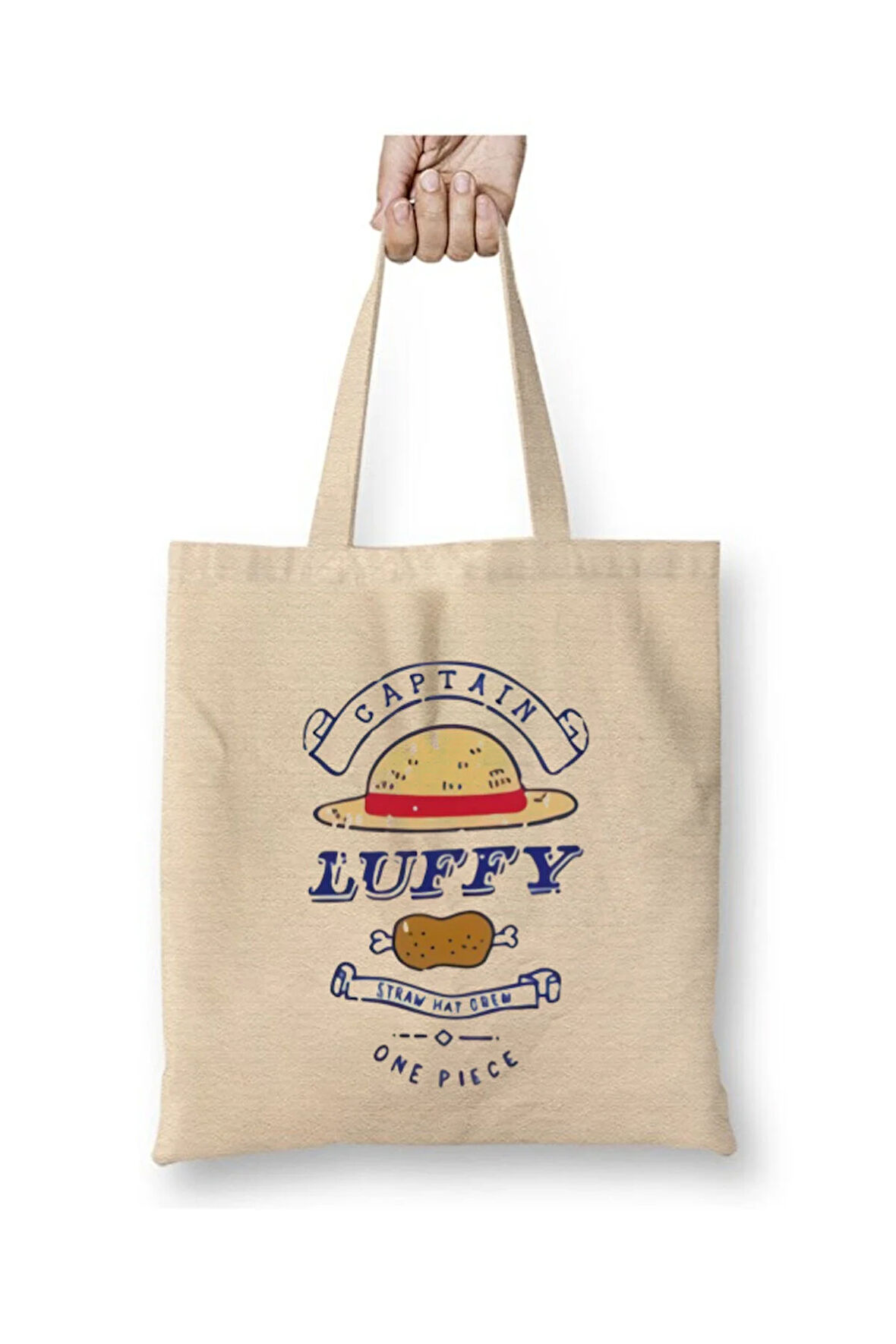 Monkey D. Luffy One Piece Beyaz Bez Çanta Uzun Saplı Alışveriş Çantası Plaj Çantası