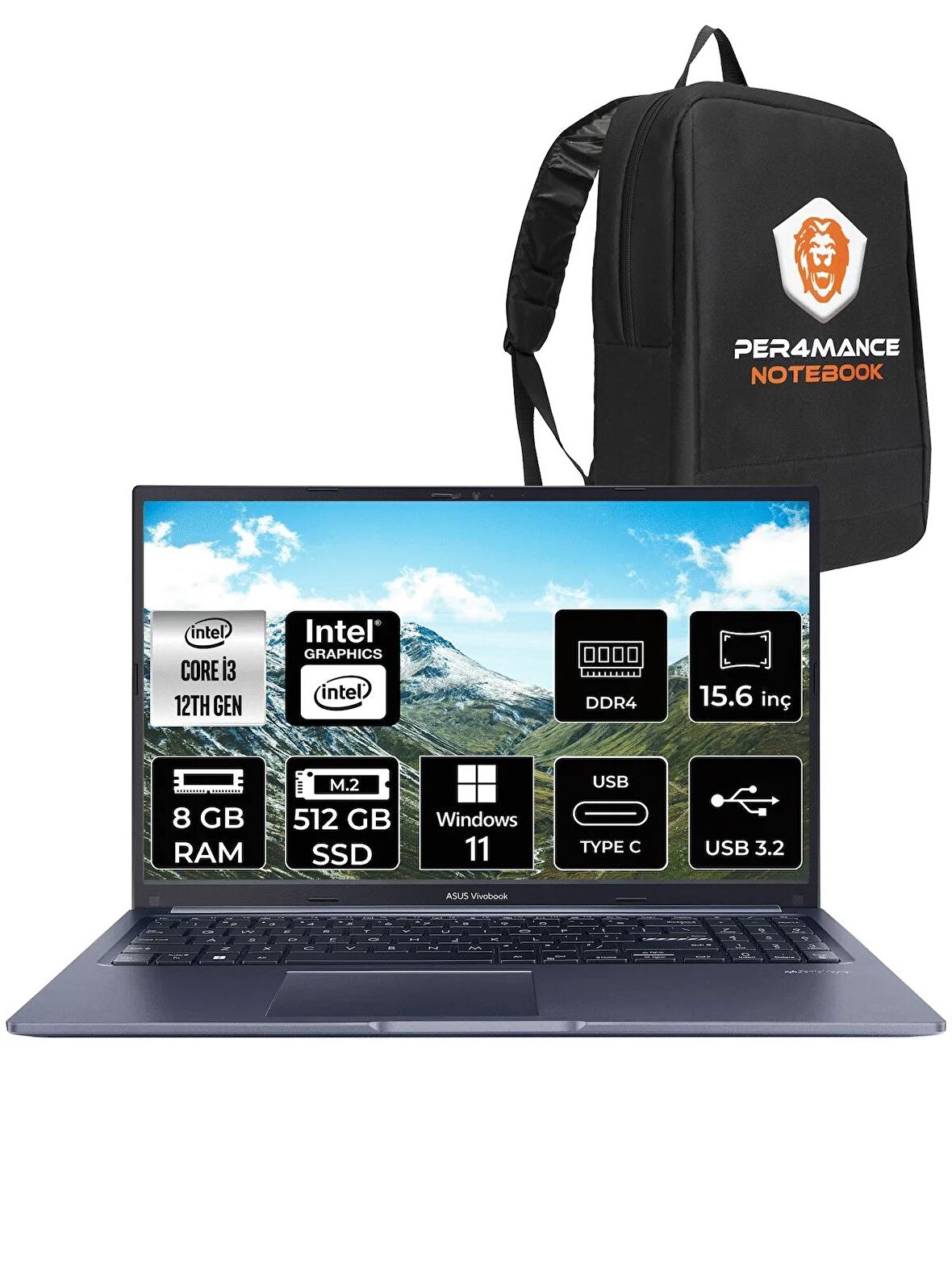 ASUS Vivobook 15 X1502ZA i3 1215U 8GB RAM 512GB SSD 15.6'' FHD W11PRO EJ1645 & PER4 ÇANTA