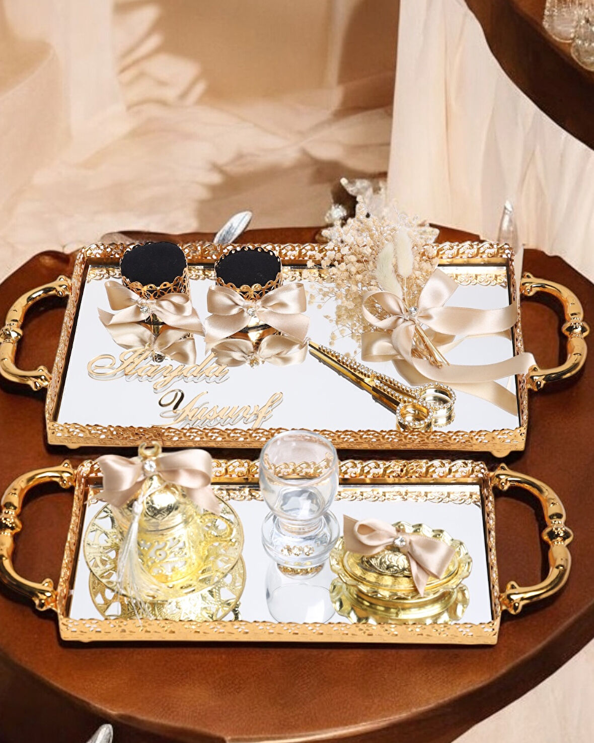 Affection Dantelli Gold Söz Nişan Tepsisi