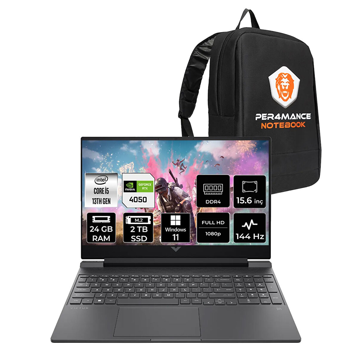 HP Victus 15 i5-13420H 24GB 2TB SSD RTX4050/6GB 144Hz 15.6'' FHD W11H Gaming Laptop & PER4 ÇANTA