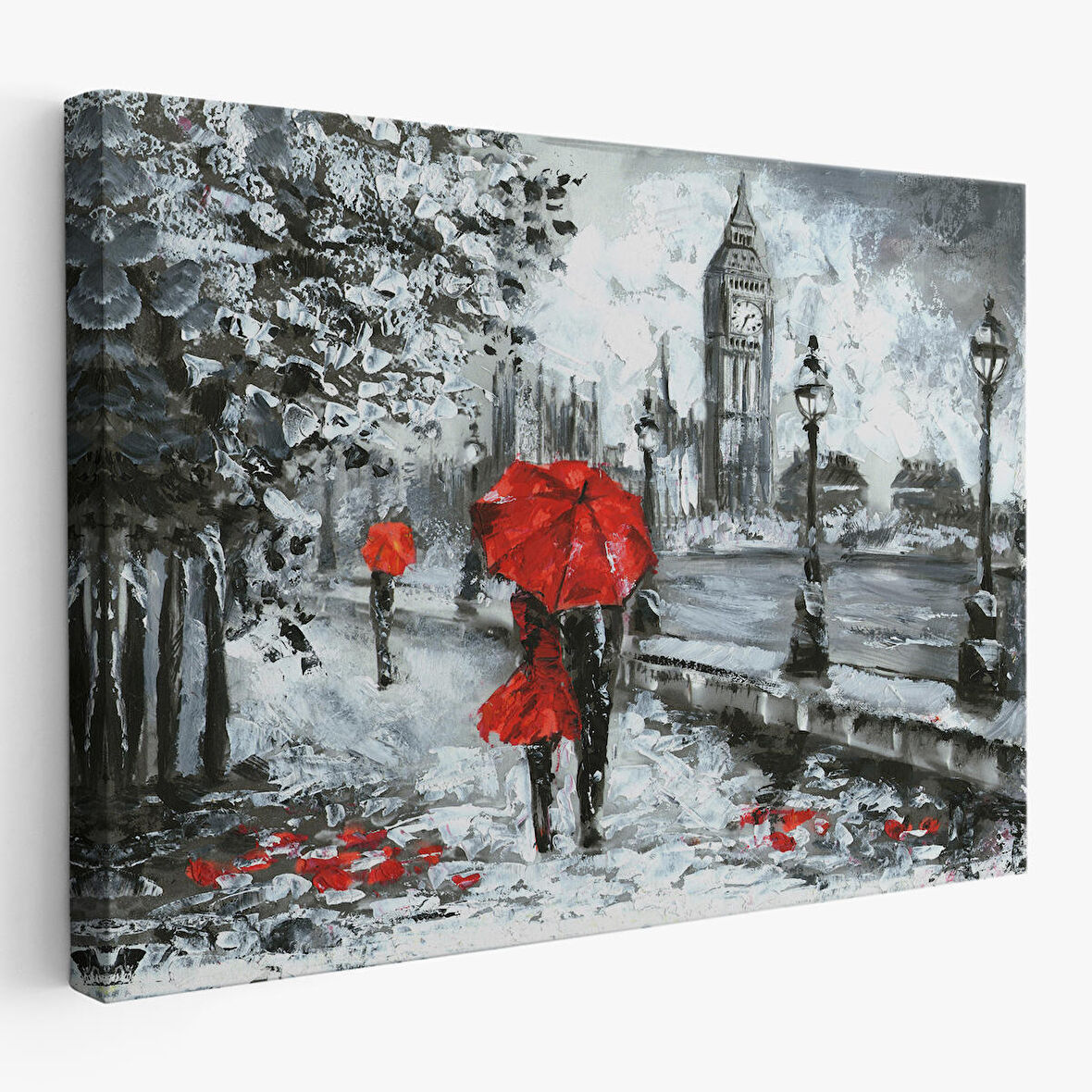 Londra Sokakları Yağlıboya Görünüm Dekoratif Kanvas Duvar Tablosu-3497