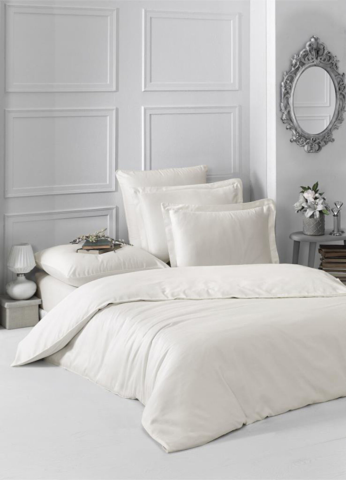Saten Nevresim Takımı Tek Kişilik Sütlü -160x220