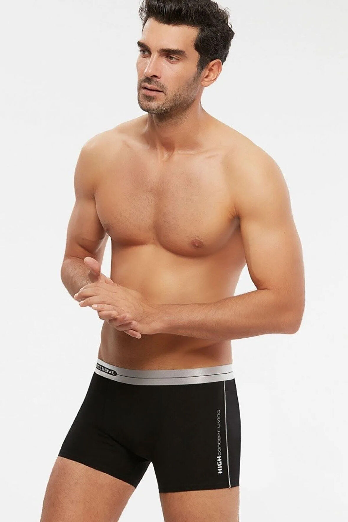 Erkek   Siyah Pamuklu Modal Likralı Boxer