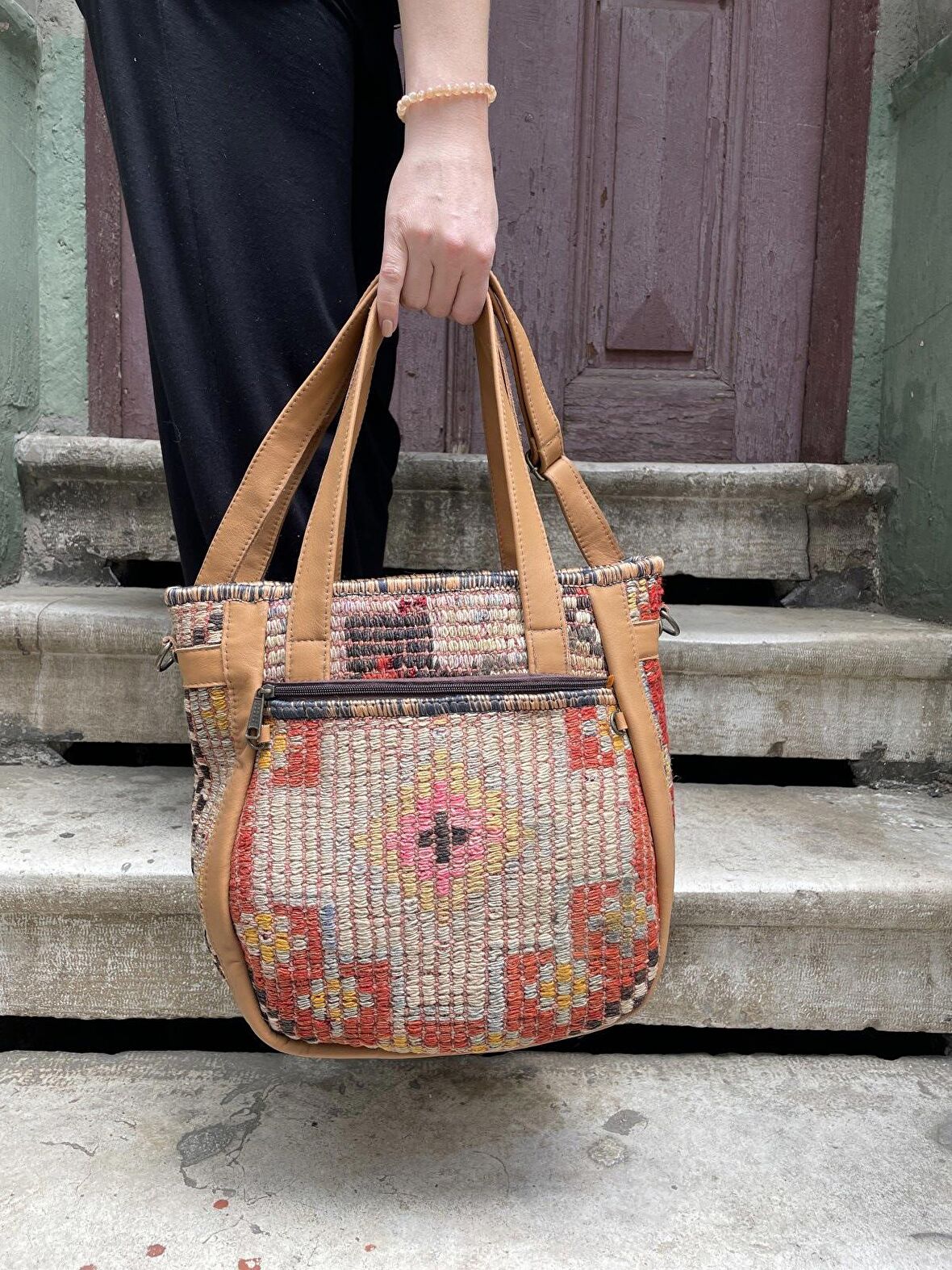 Bohem El Dokuma Omuz Çantası, Tasarım Çanta, Etnik Çanta, Otantik Çanta, Kilim Çanta