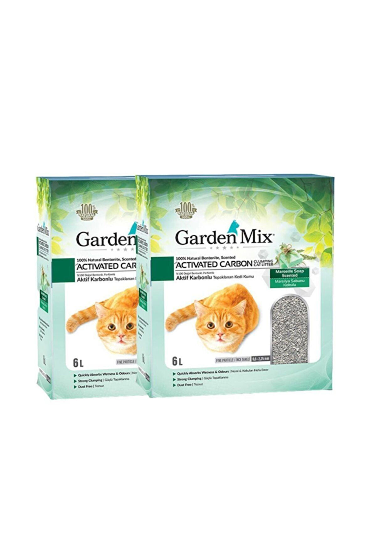 Gardenmix Bentonit Aktif Karbon Marsilya Sabunu Kedi Kumu 6 Lt X 2 Paket