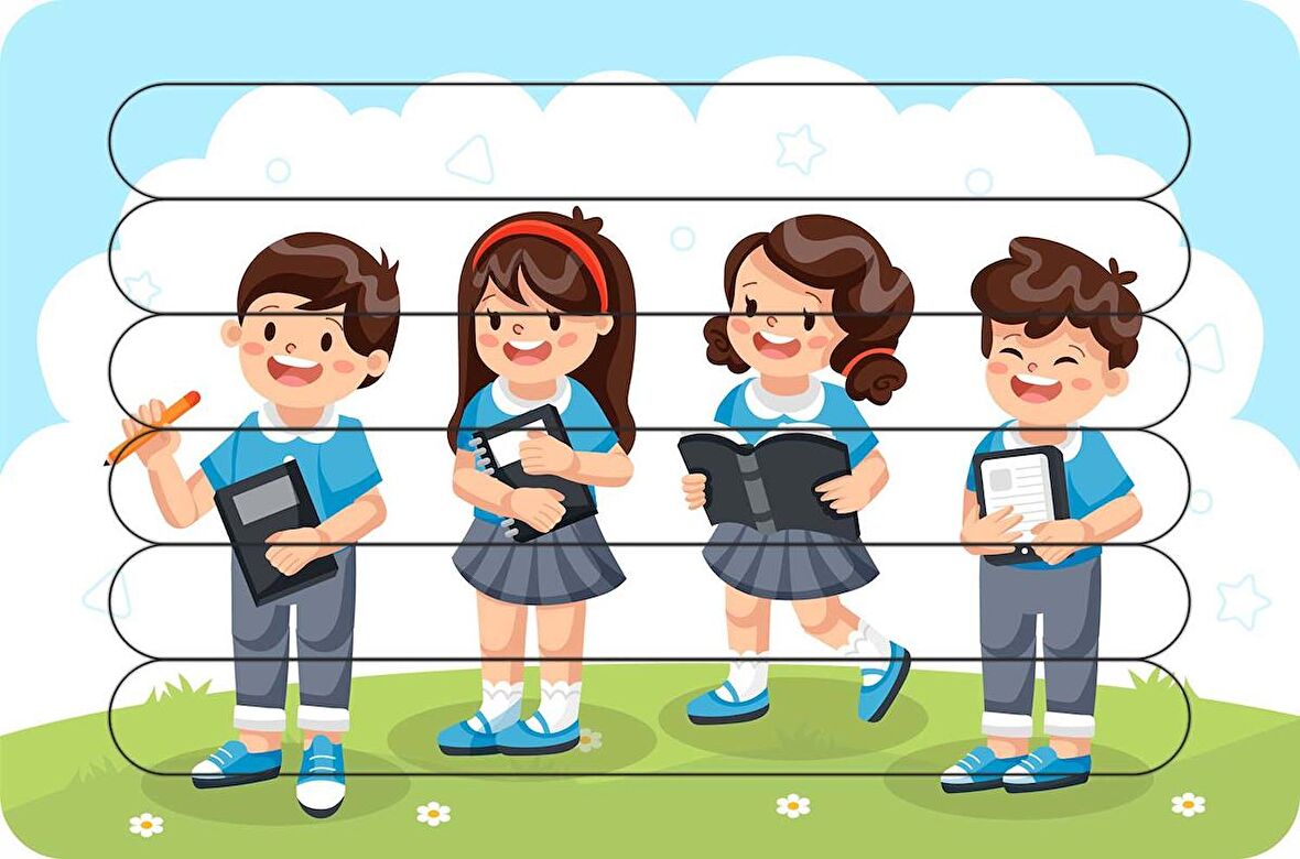 Okula Gidiyoruz Çubuk Ahşap Çocuk Puzzle Yapboz