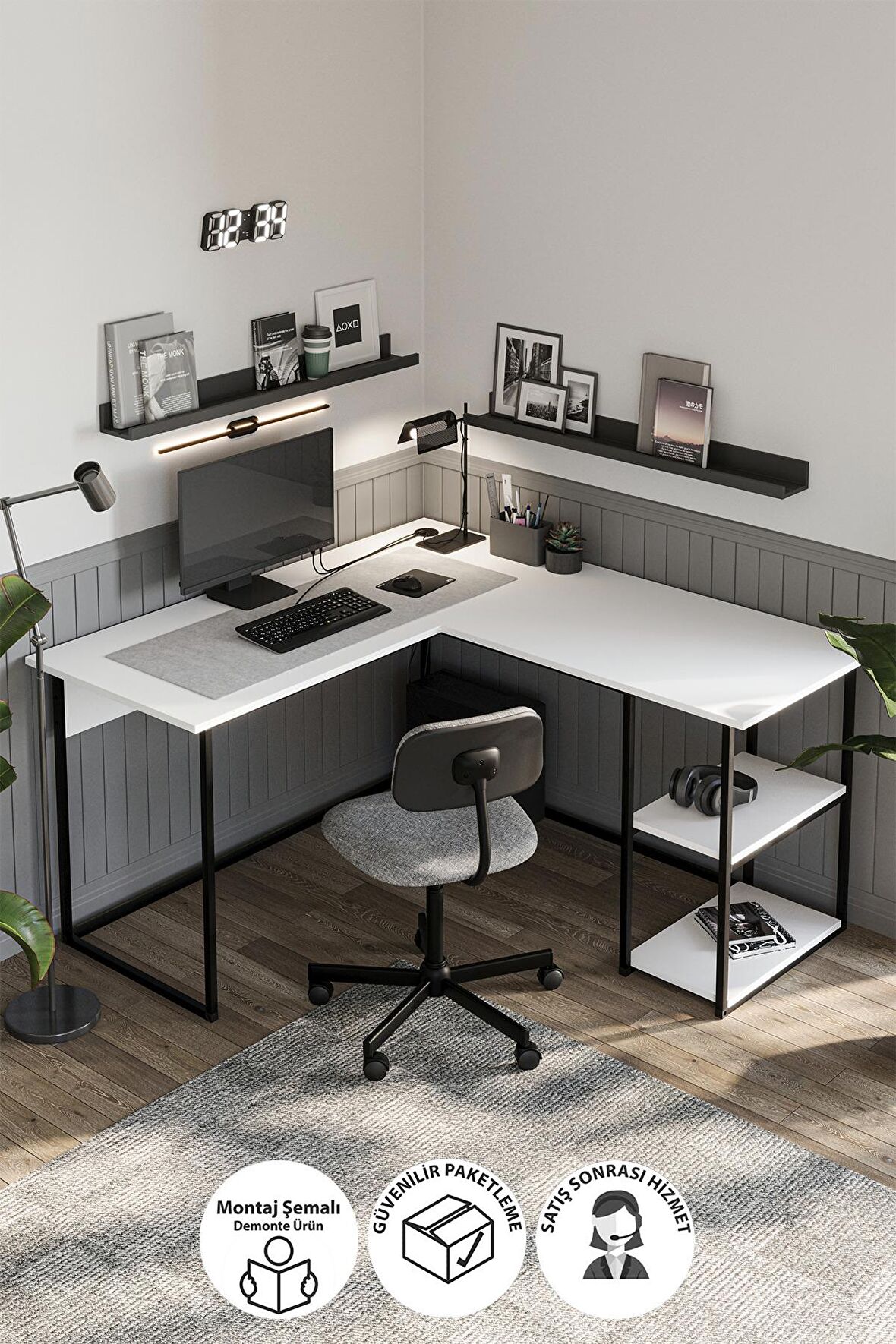 Bofigo Çalışma Masası Ofis Masası Köşe Masa Bilgisayar Masası Odin Beyaz