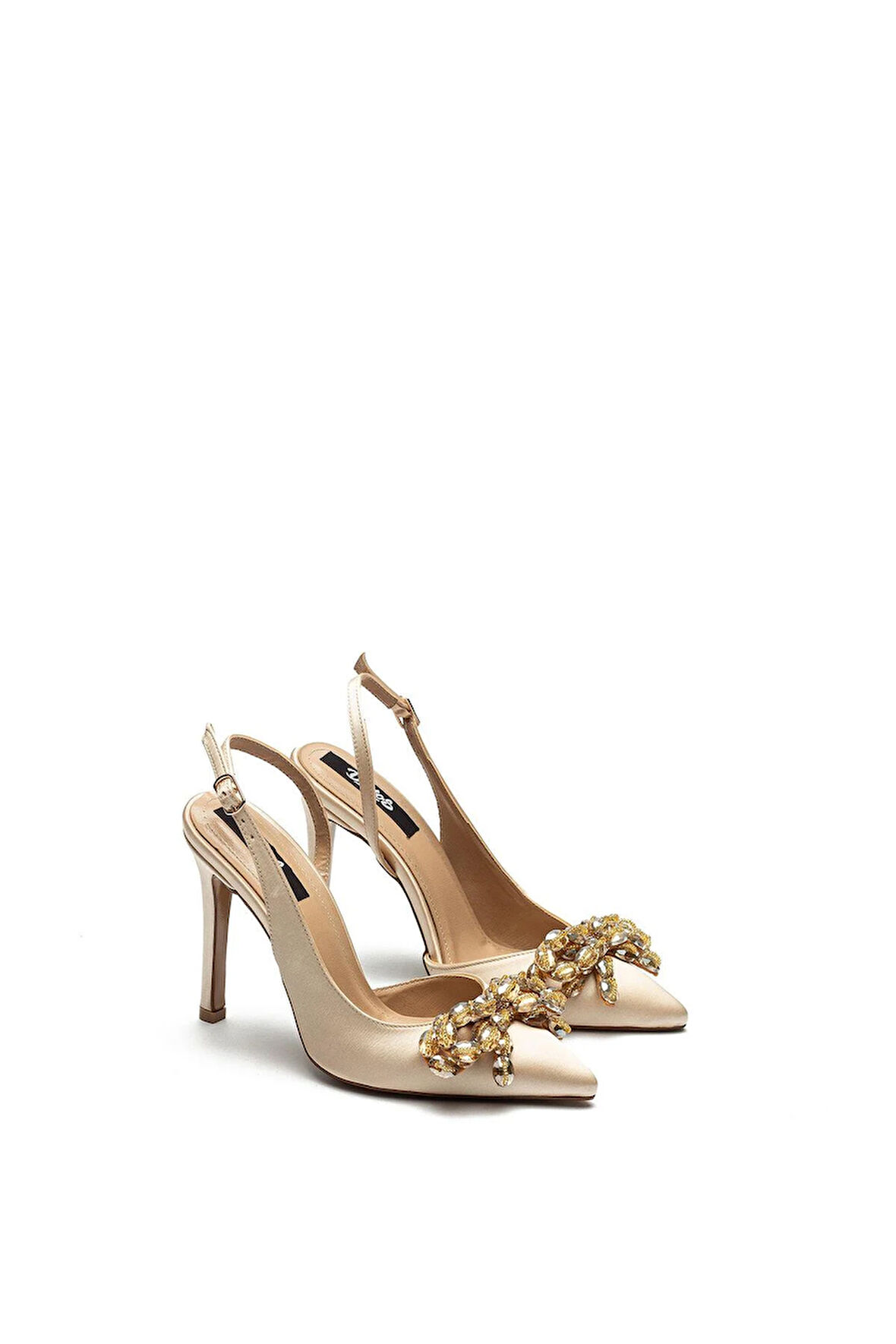 Kadın Yüksek Topuklu Taş İşlemeli Fiyonklu Saten Abiye Ayakkabı 350