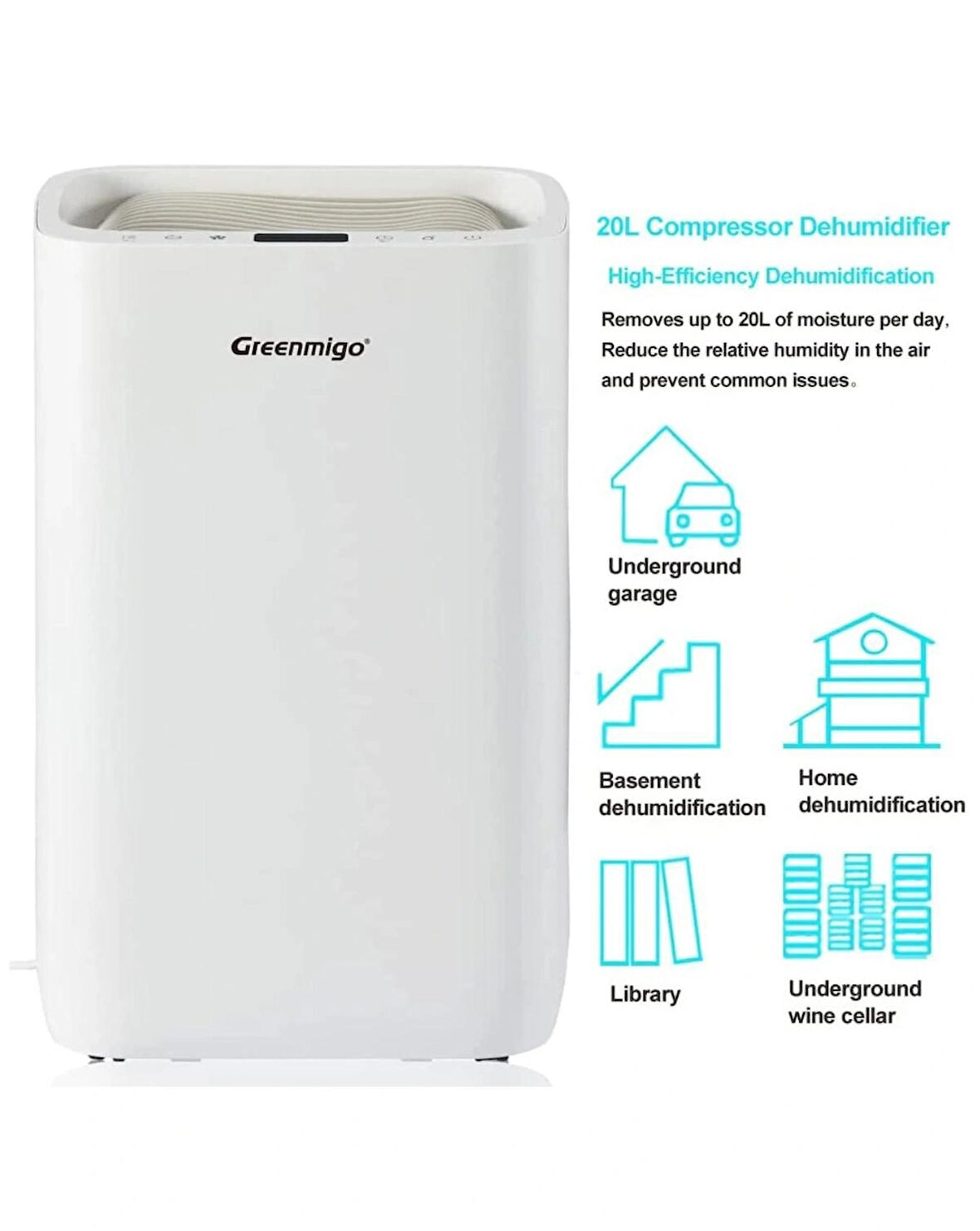 Nem Alma Cihazı 20L/gün, 60 m2 HEPA ve Aktif Karbon