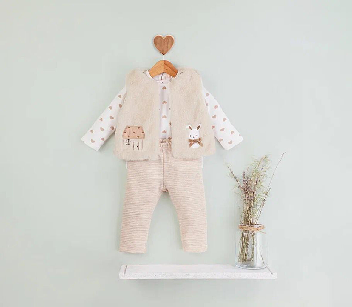 Kız Bebek Peluş Yelekli 3 lü Takım