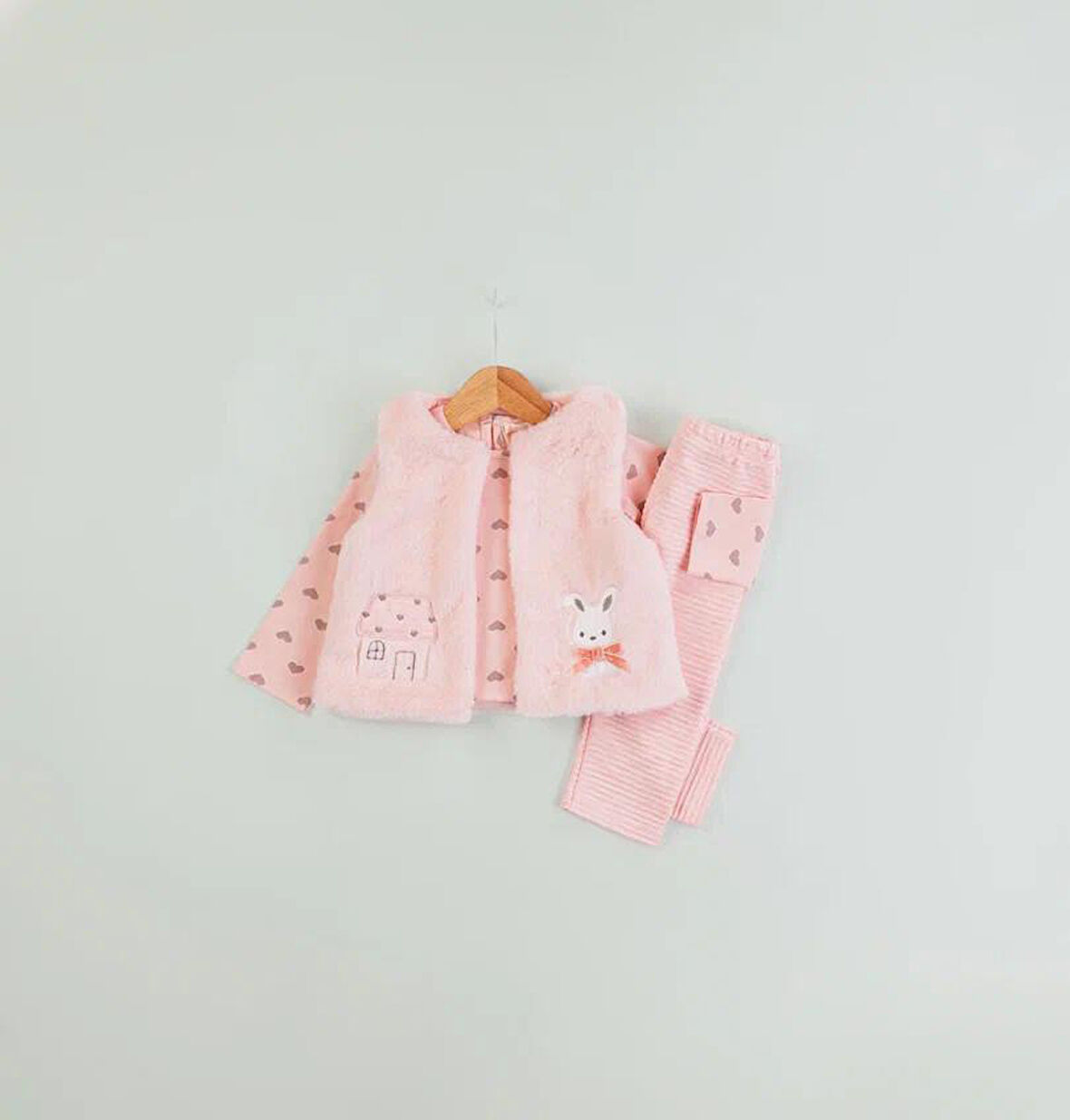 Kız Bebek Peluş Yelekli 3 lü Takım