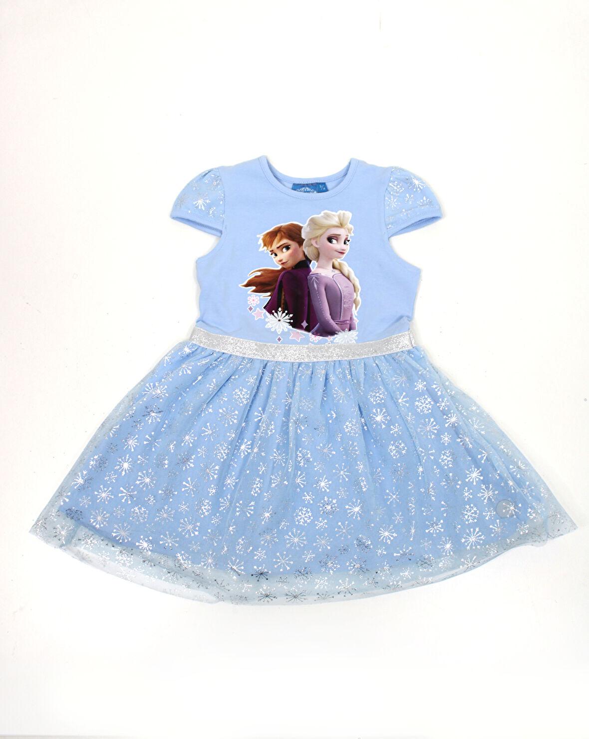 Kız Çocuk Frozen Elsa Anna Desenli Kısa Kollu Tütü Etekli Elbise