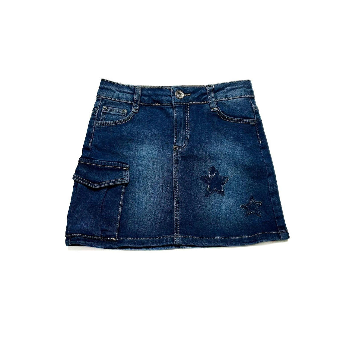 Nakışlı Cepli Kız Çocuk Likralı Kot Etek CK40438