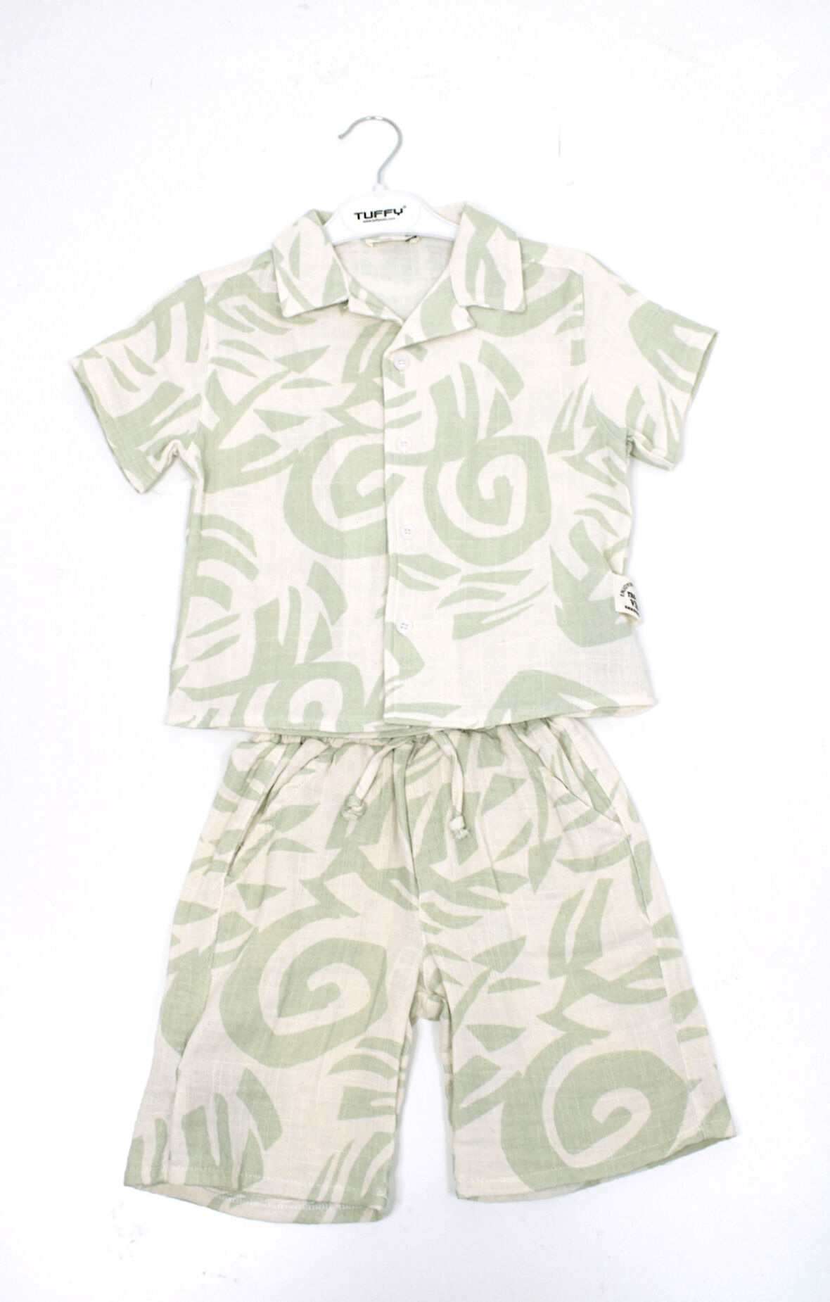 Tuffy Erkek Çocuk  Baskılı Keten Gömlek Sort Takım