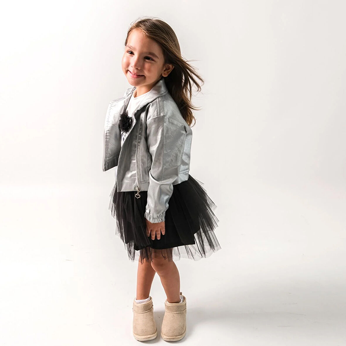 Kız Çocuk Samira Deri Ceketli Tütü Etekli 3'lü Takım CMN-3740