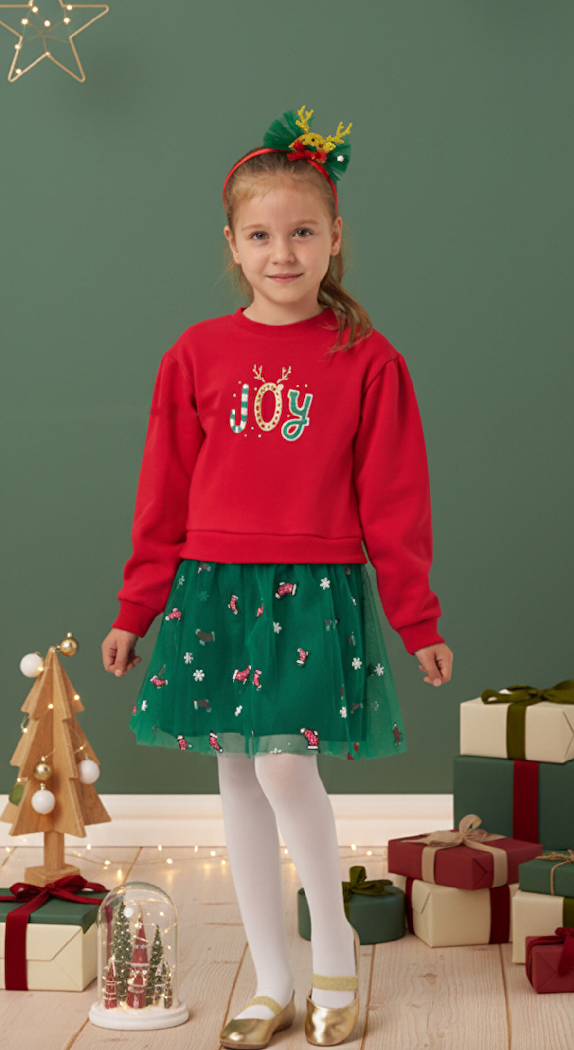 Kız Çocuk Joy Baskılı Tüllü Yıllbaşı Elbisesi NBK-24908