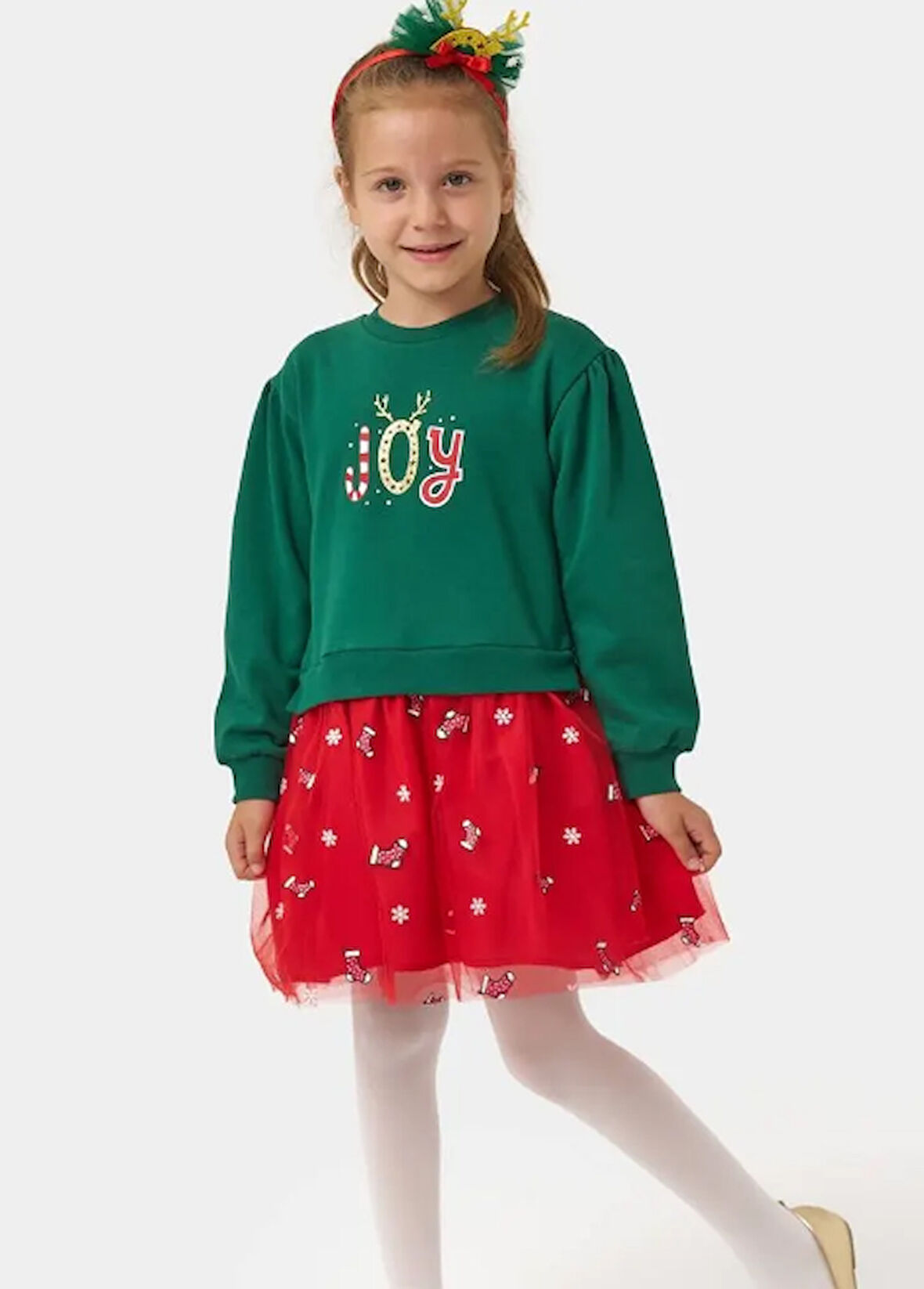 Kız Çocuk Joy Baskılı Tüllü Yıllbaşı Elbisesi NBK-24908