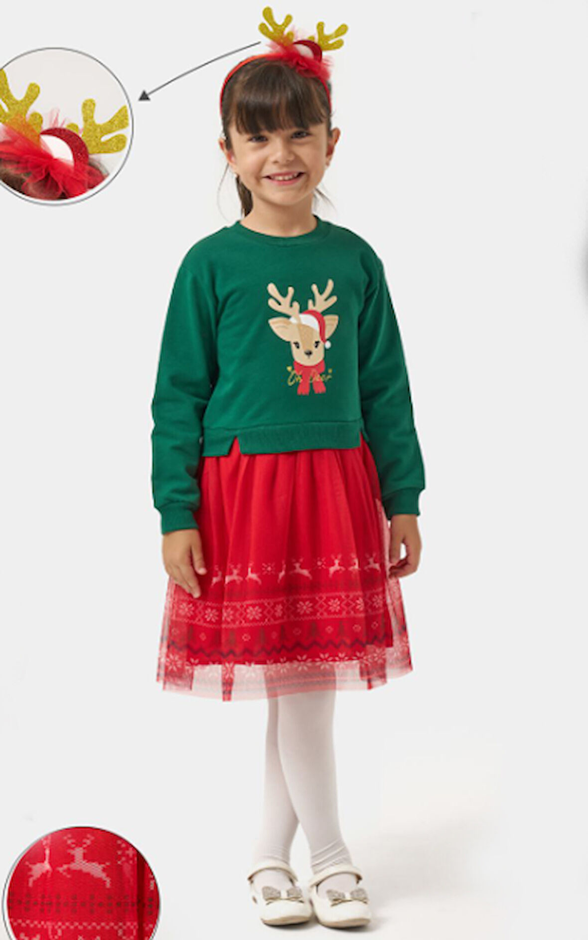 Kız Çocuk Oh Deer Tüllü Baskılı Yılbaşı Elbisesi NBK-24909